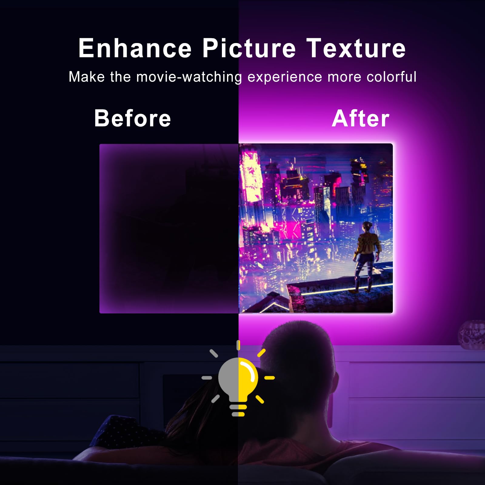 13.1 ft USB RGB Color Changing LED Strip Lights for 45-60 Inch TVs - Smart Bluetooth App & Remote Control with Music Sync | Perfect for TV Backlighting, Gaming Setup & Home Theater Ambience