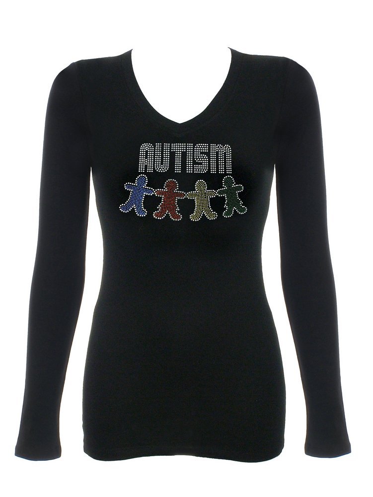 Autism Awareness Women's Rhinestone Bling T-Shirt - Black | Comfortable & Stylish for Everyday Wear, Fundraising Events & Support Awareness