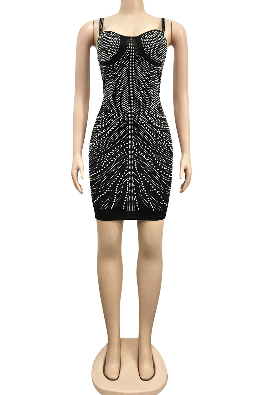 WOKANSE Women's Rhinestone Bodycon Dress - Sexy Mesh Sheer Club Dress for Night Out, Party & Evening Wear | Perfect for Nightclub, Cocktail Party & Special Occasions