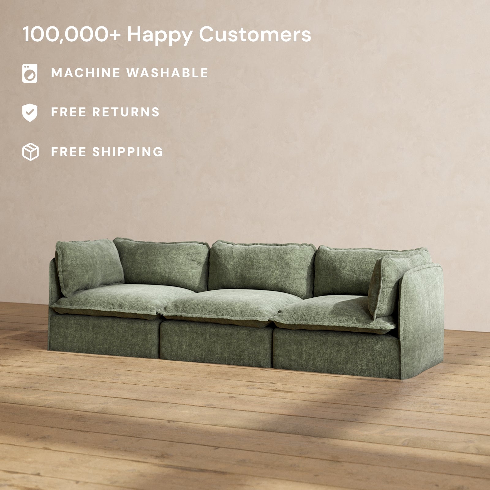 Premium Modular Performance 3-Seater Sofa in Willow Fabric - Luxury Blend for Living Room, Lounge & Office Spaces