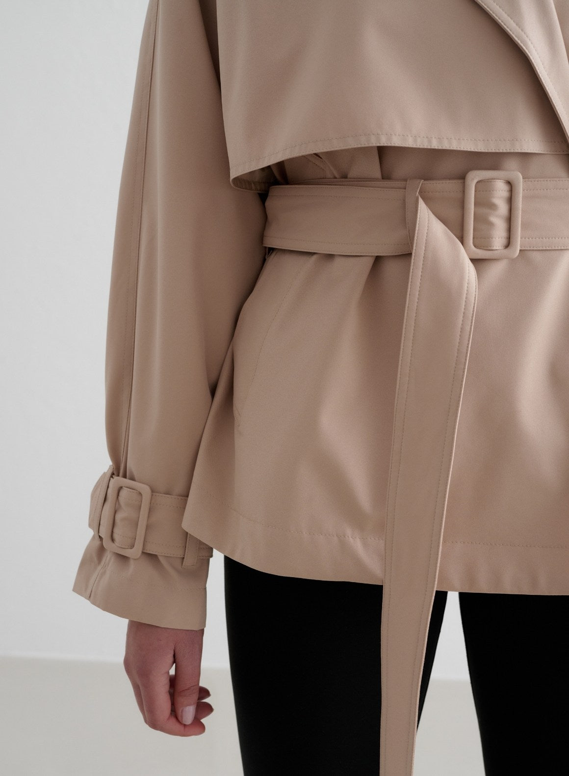 Eco-Friendly Beige Recycled Tech Trench Jacket for Women - Sustainable Waterproof Windbreaker for Outdoor Activities & Urban Fashion