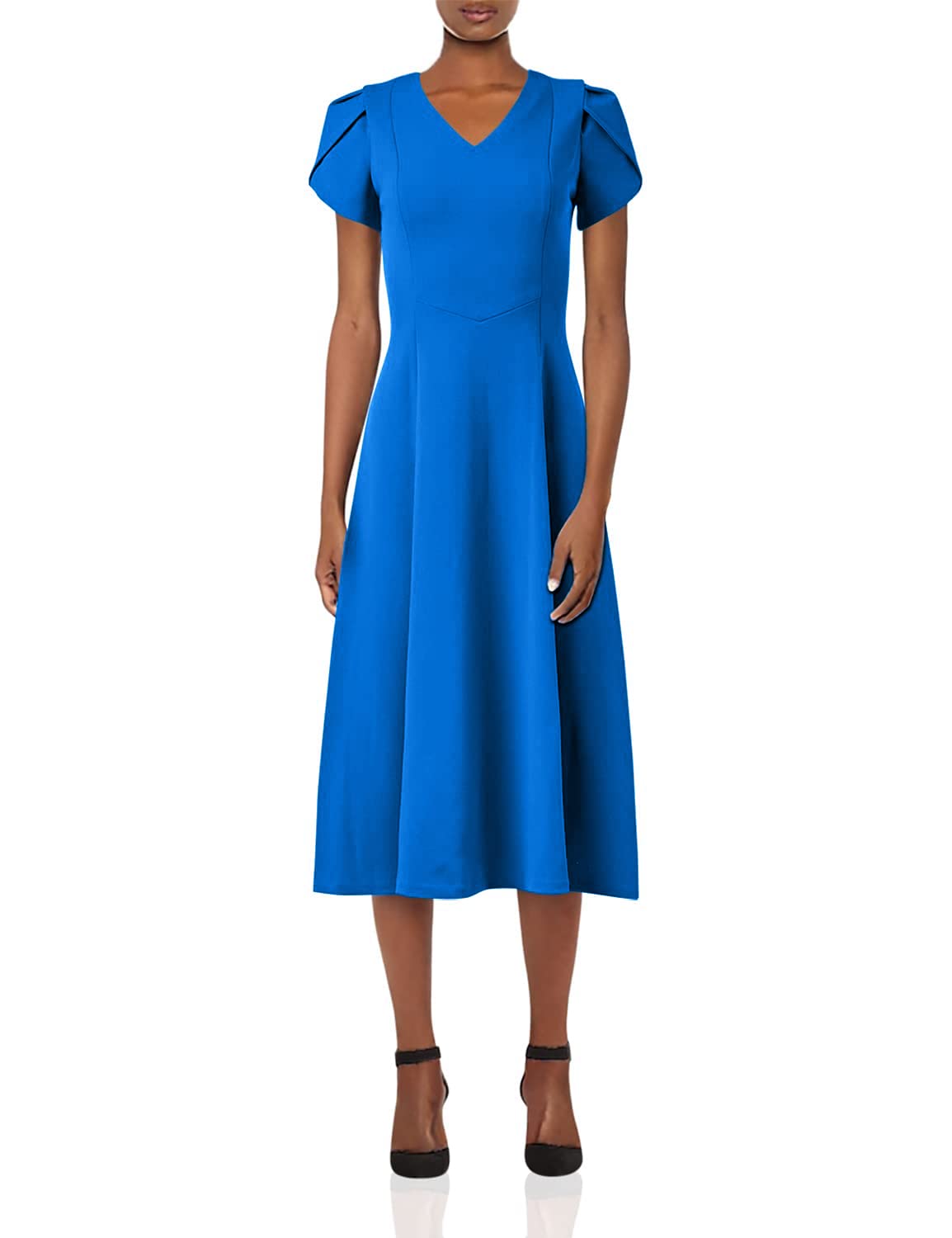 Calvin Klein Women's Tulip Sleeve A-Line Midi Dress - Elegant Floral Print Party & Cocktail Dress for Weddings, Date Nights & Special Occasions