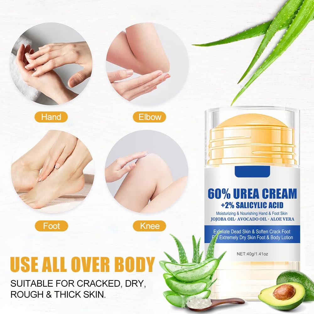 **60% Urea Cream + 2% Salicylic Acid Foot Cream – Callus Remover, Cracked Hands & Feet Moisturizer – Maximum Strength Skin Barrier Repair – 1.41 oz – Ideal for Dry, Rough Skin & Heel Cracks**