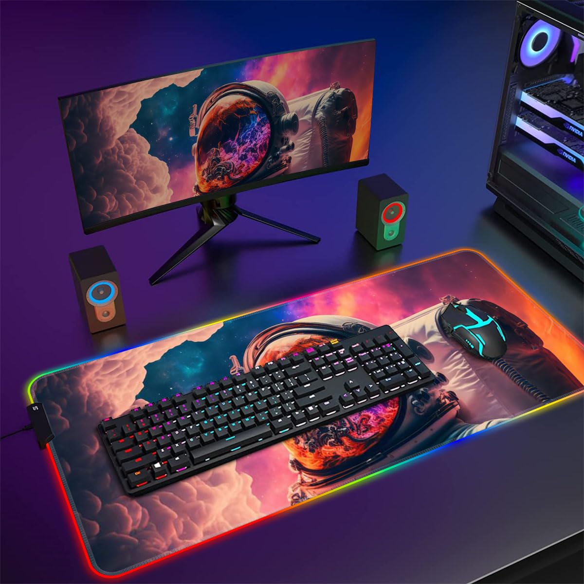 ROG Gaming Mouse Pad - LED Extended Large Size (60x35x0.3cm) Keyboard & Mouse Mat, Cool RGB Desk Pad for PC Gaming Setup - Perfect for Esports, Office Work & Home Computer Use