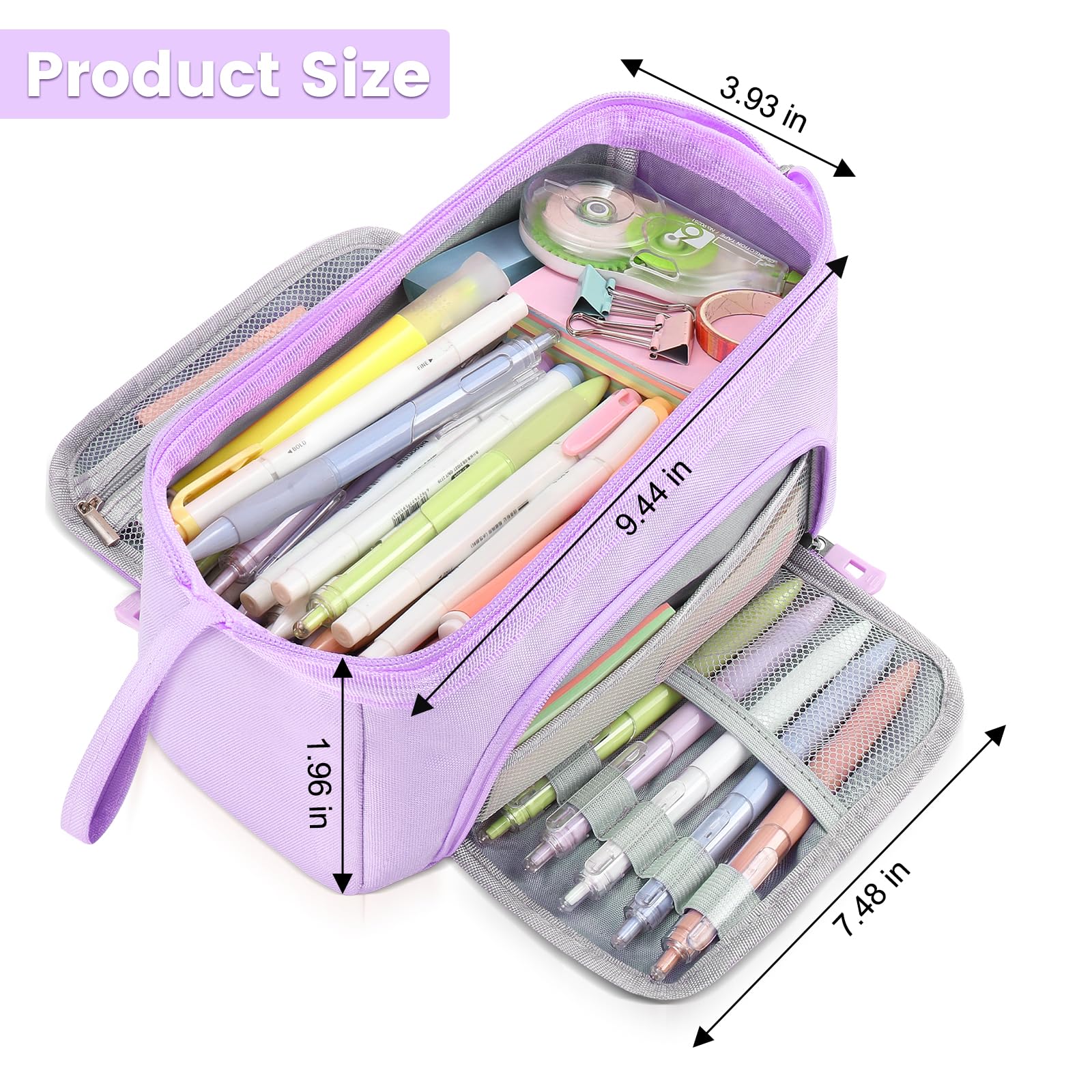 Large Aesthetic Pencil Case for Girls - Purple Pencil Pouch Organizer for School, Office & Travel | Perfect School Supplies for Students & Easter Gifts | Ideal for Backpack, Desk & Study Organization