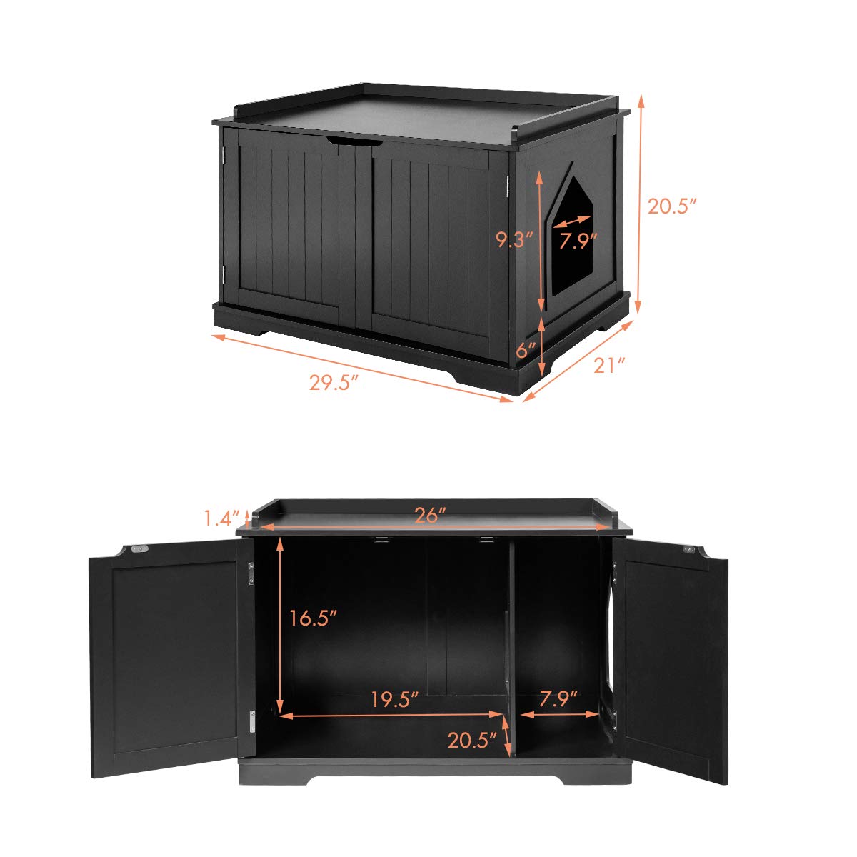 Tangkula Large Cat Litter Box Enclosure Cabinet - Decorative Double Door Pet Furniture with Storage Bench | Perfect for Living Rooms, Bedrooms & Home Decor
