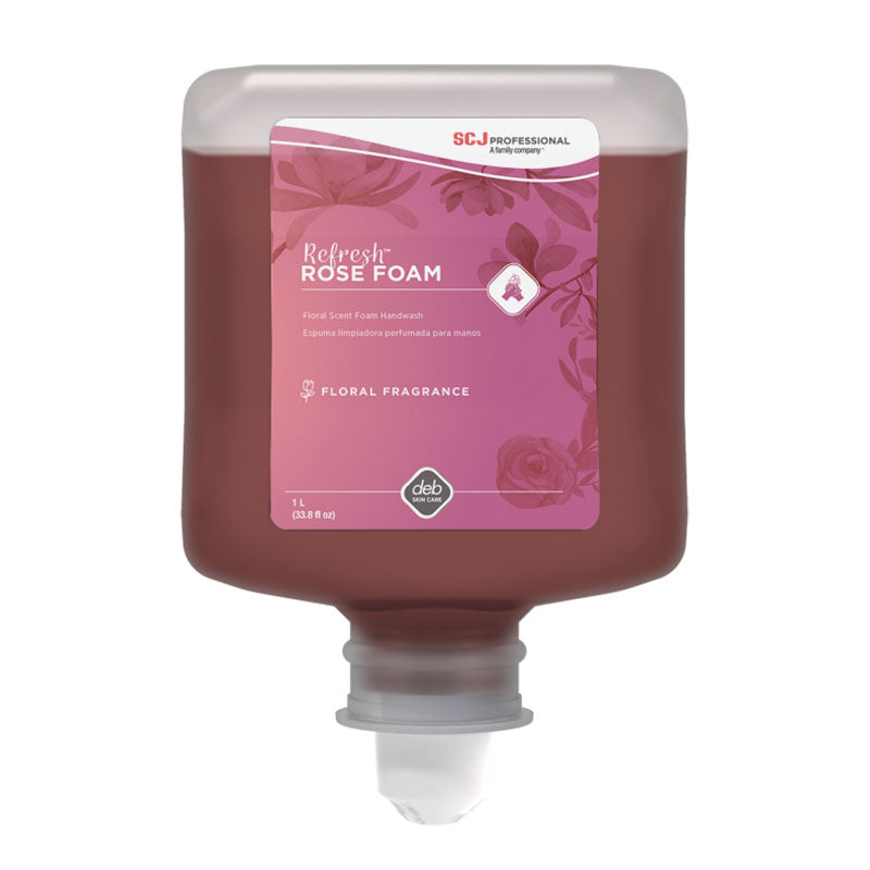 Refresh Rose Foam Soap Manual Refill (1L/6 Pack) - Gentle Hand Wash for Bathroom, Kitchen & Office Use