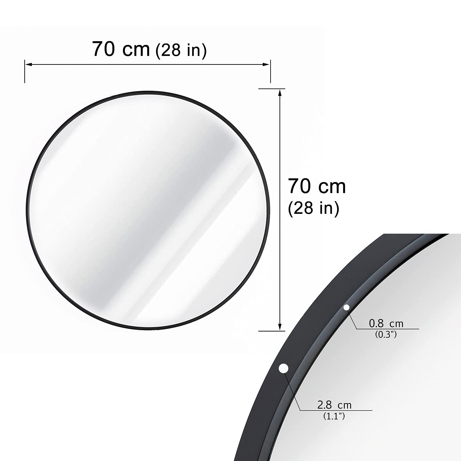 24 Inch Round Wall Mirror with Metal Frame - Elegant Decorative Bathroom Mirror for Vanity, Wire Drawing Process, Mounting Hardware Included - Perfect for Modern Bathrooms, Bedrooms & Entryways
