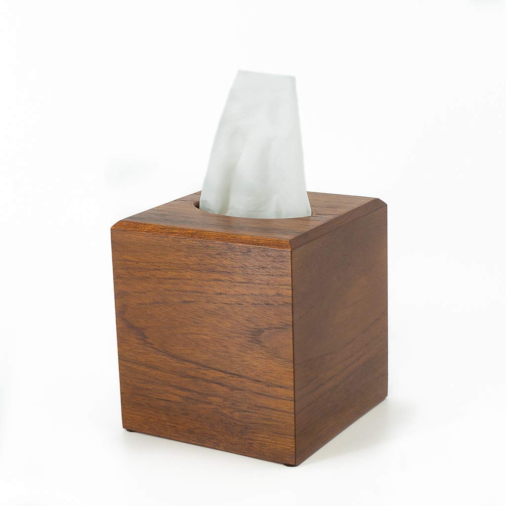Premium Solid Teak Tissue Box Cover - Handcrafted Wooden Bathroom & Home Decor Organizer - Elegant Lacquer Finish for Office, Living Room, and Bedroom Storage