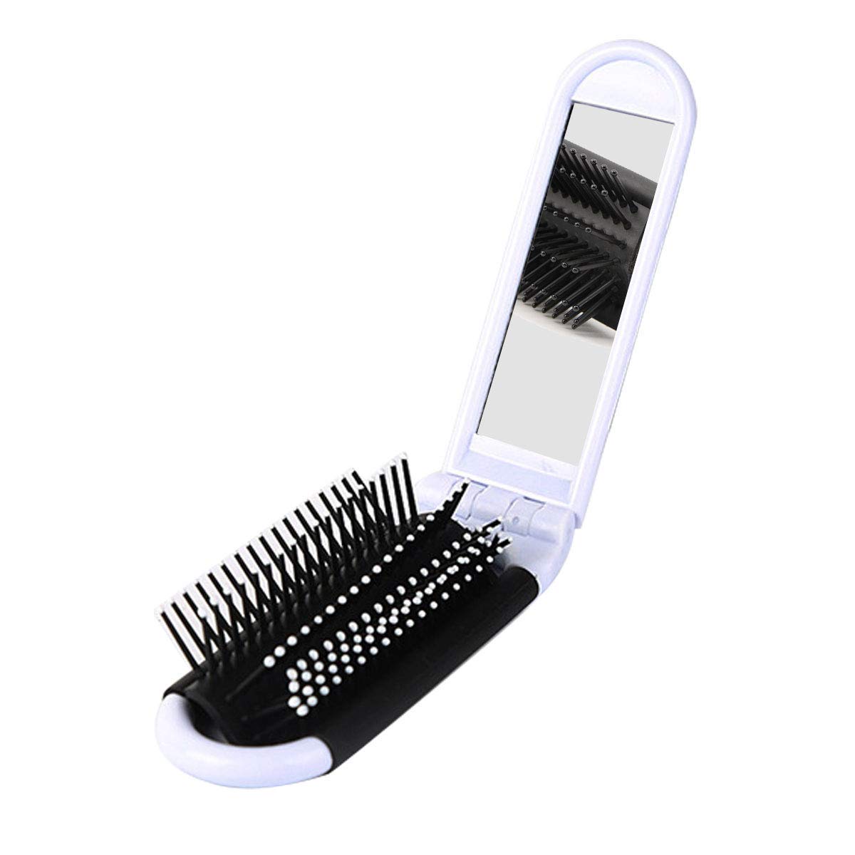 PULABO Portable Folding Hair Brush with Mirror - Compact Travel Hairbrush for Women & Men, Detangling Comb with Massage Bristles, White - Perfect for Travel, Gym, Purse & On-the-Go Styling