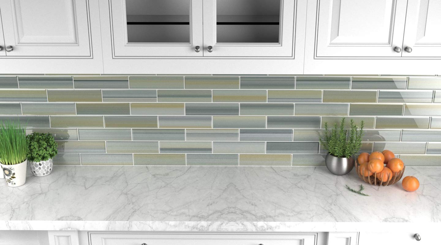 Bodesi Beach Hand Painted Glass Subway Tile 3x12 - Coastal Blue Ceramic Wall Tile for Kitchen Backsplash, Bathroom Shower, and Pool Designs