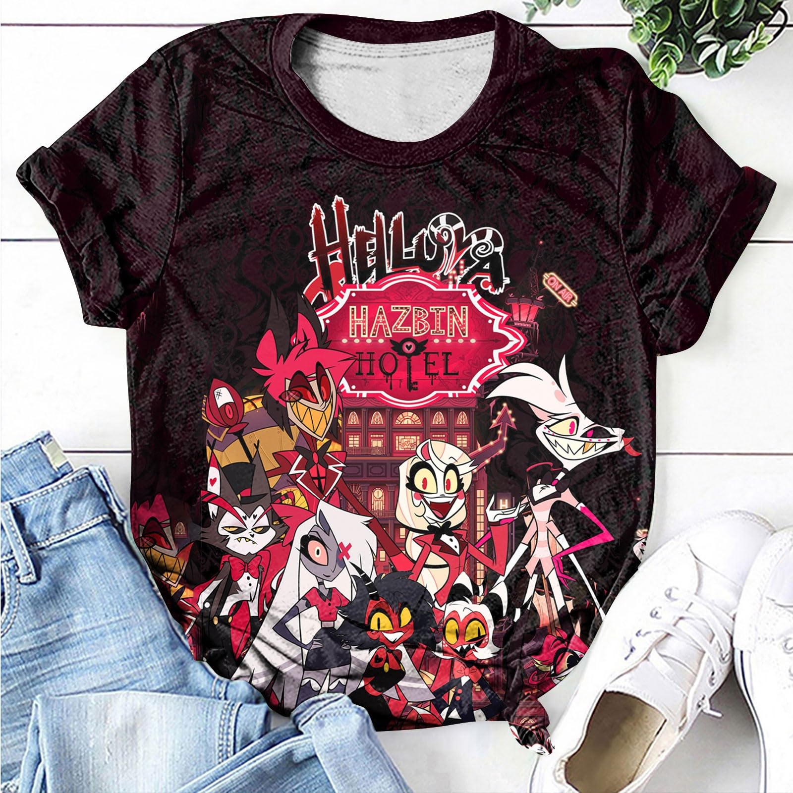 Hazbin Hotel Anime T-Shirt for Women - Short Sleeve Round Neck Pullover Top | Official Merchandise 2024 | Perfect for Cosplay, Anime Conventions & Casual Wear