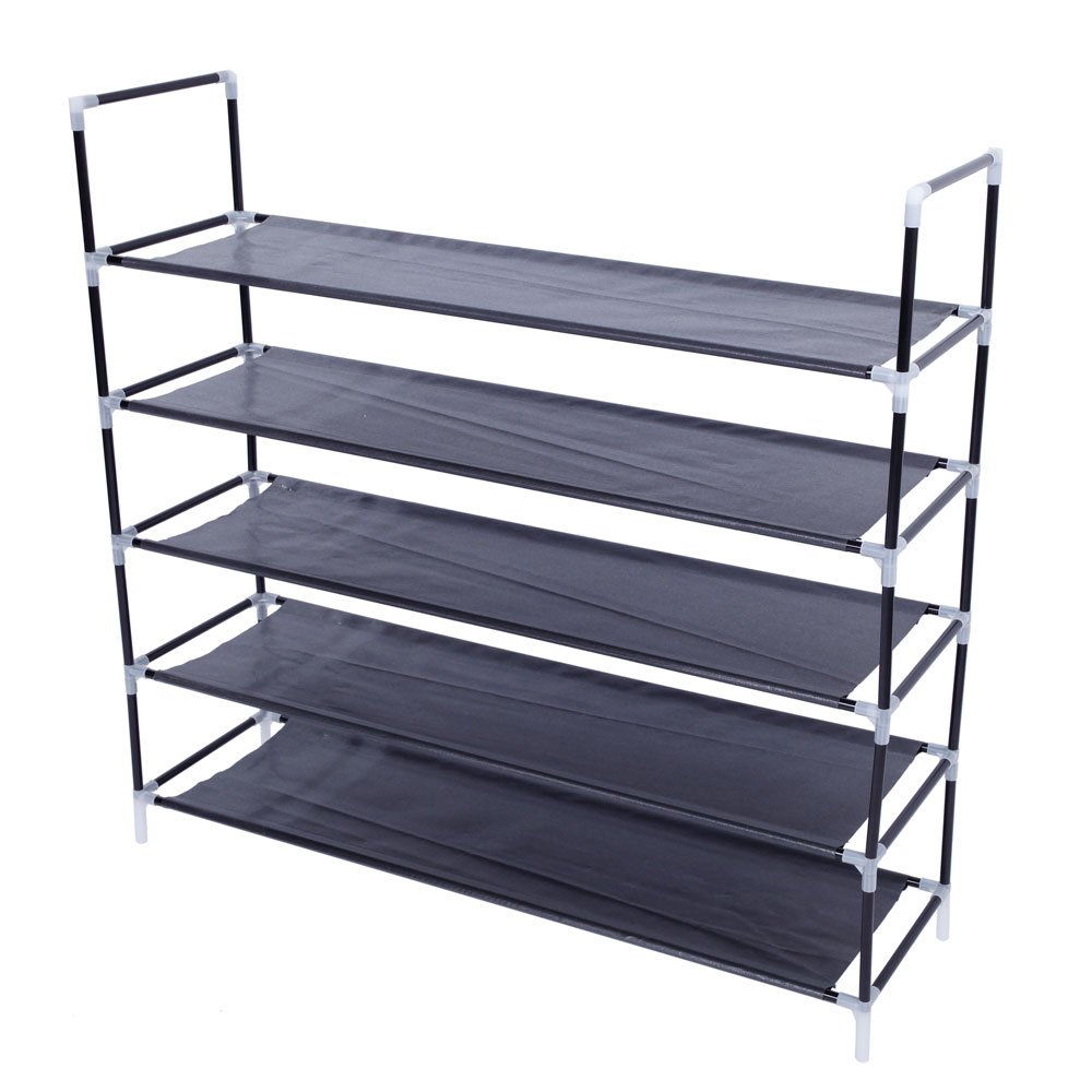 5-Tier Space Saving Shoe Rack Organizer - Non-Woven Fabric & Metal Frame Shoe Storage Cabinet with Handle (23