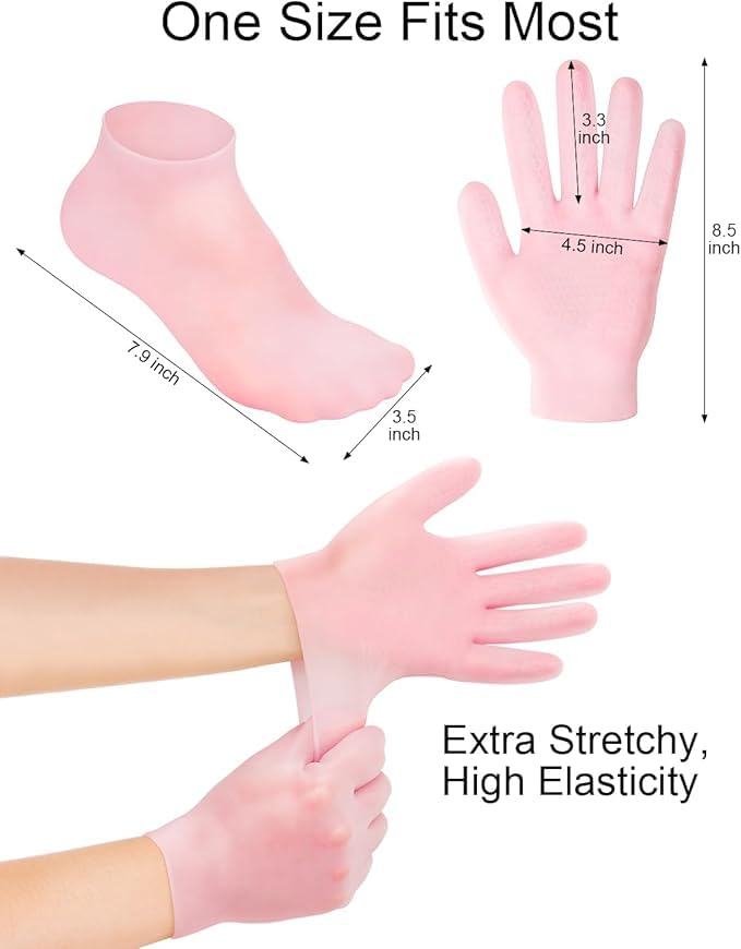 **Moisturizing Silicone Socks & Gloves Set (1 Pair Each) for Dry Cracked Hands & Feet – Intensive Hydration, Callus Treatment & Skin Repair – Softens Rough Skin – Perfect for Overnight Spa Care & Winter Hand Foot Care**