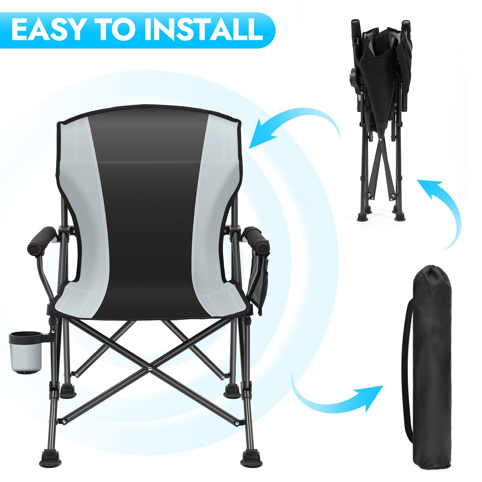 2 Pack Heavy Duty Oversized Folding Camping Chairs for Adults - 450 lbs Weight Capacity, Portable Lawn Chairs with Side Pockets for Outdoor Camping, Beach, Fishing, Picnic & Hiking - Perfect for Backyard BBQs, Tailgating and Concert Events