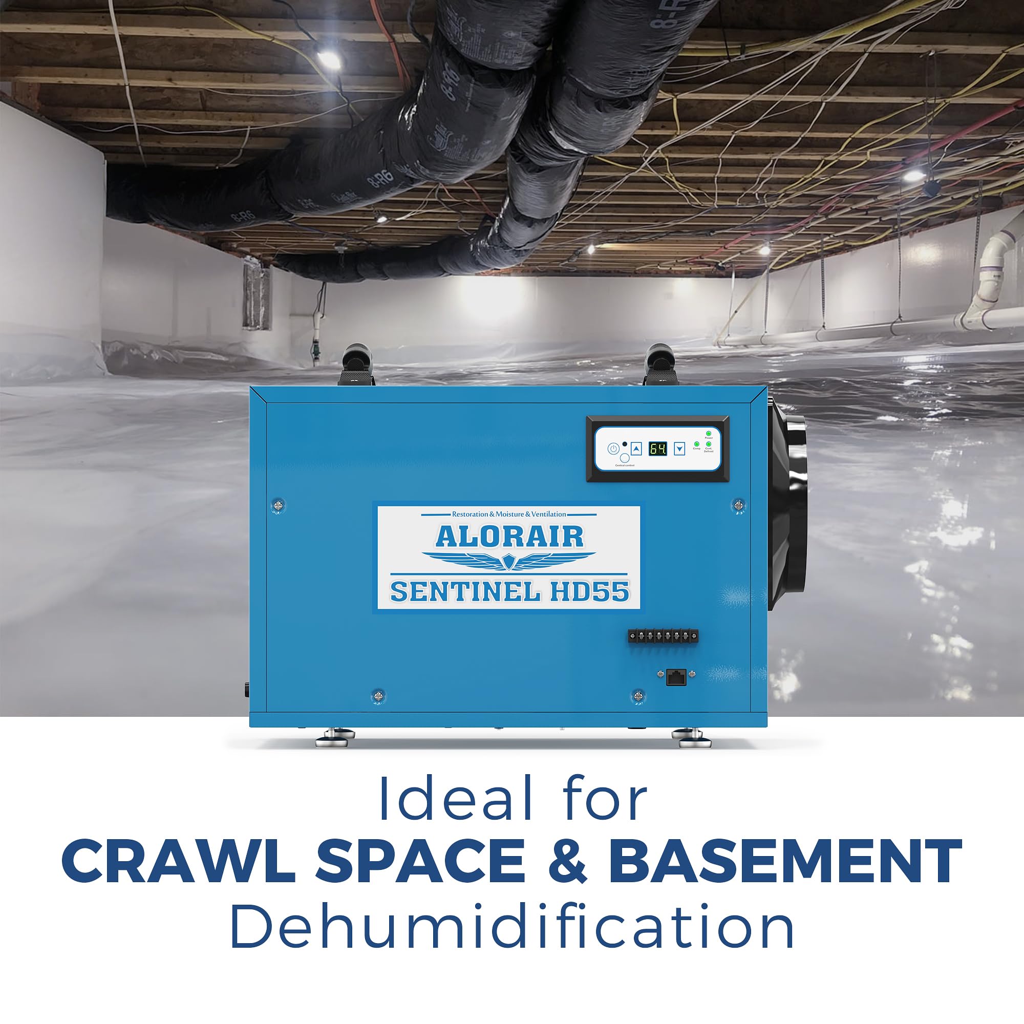 ALORAIR 113 Pint Commercial Dehumidifier with Drain Hose - Heavy Duty Crawl Space & Basement Water Damage Unit, Compact Portable Design, Auto Defrost - Ideal for Flood Restoration, Mold Prevention in Large Industrial Spaces and Home Use