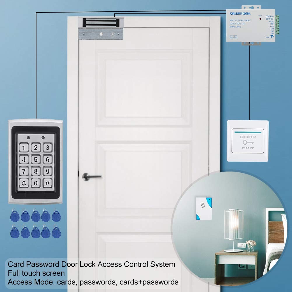 Secure Single Door Access Control System Kit - RFID Card, Keypad & Magnetic Lock with Exit Button | IP/TCP Compatible for Office, Home & Commercial Security