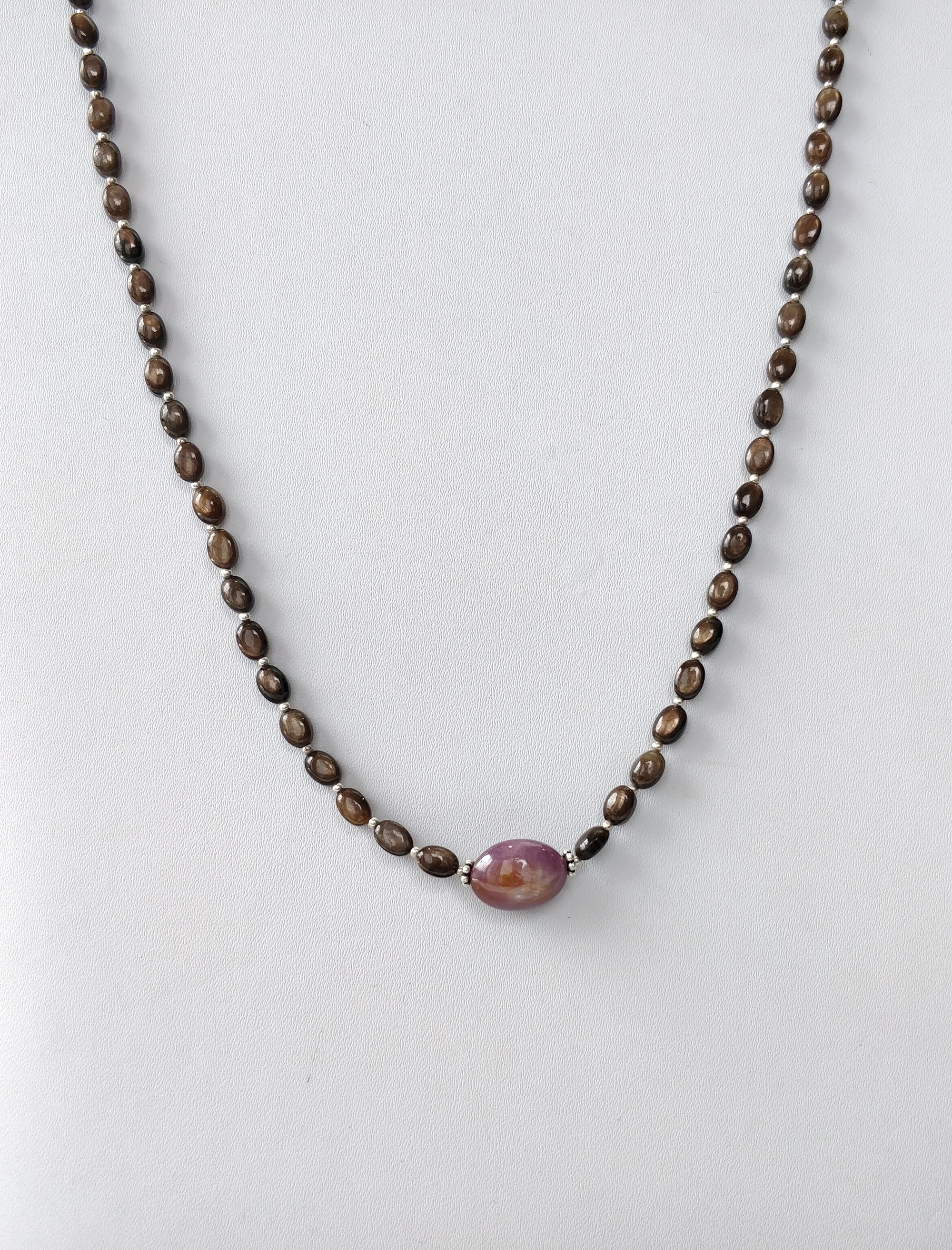 Natural Chocolate Sapphire & Star Ruby Gemstone Necklace - 83.00cts Untreated Oval Cut with 925 Sterling Silver (6x4mm & 14x10mm) | Elegant Jewelry for Women, Perfect for Weddings, Anniversaries & Special Occasions