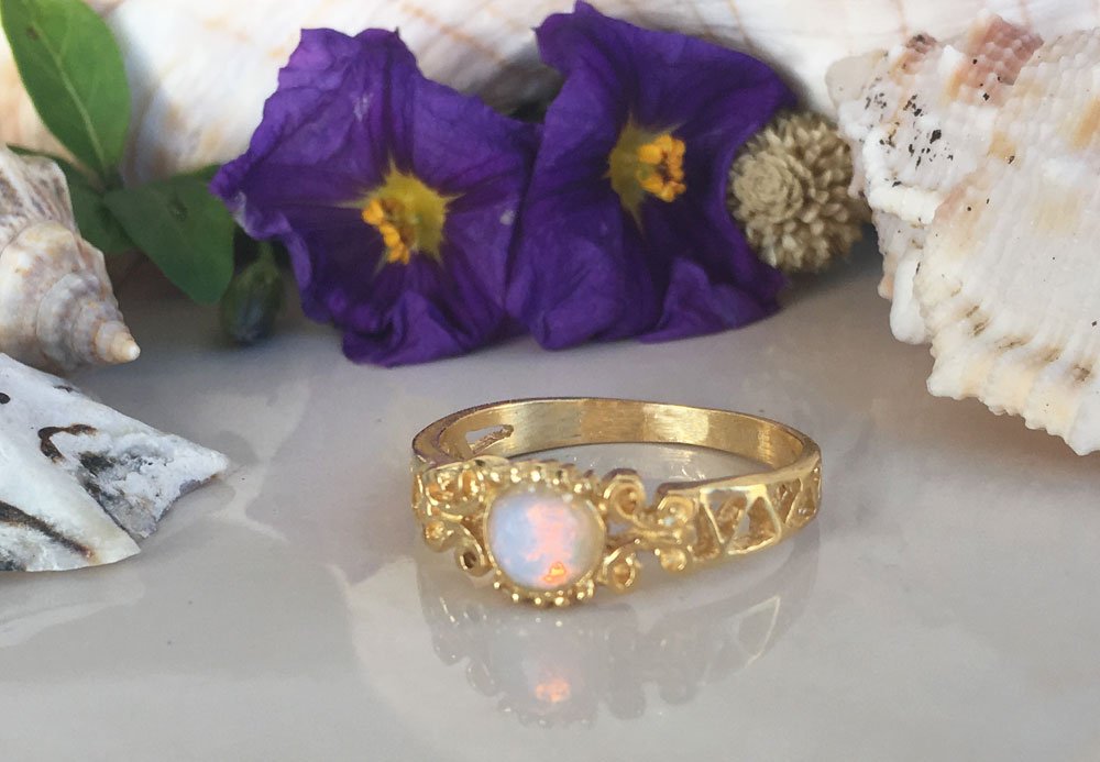 Opalite Gemstone Ring – Dainty & Delicate Gold Rainbow Jewelry for Women – Perfect for Everyday Wear, Gift Giving & Special Occasions