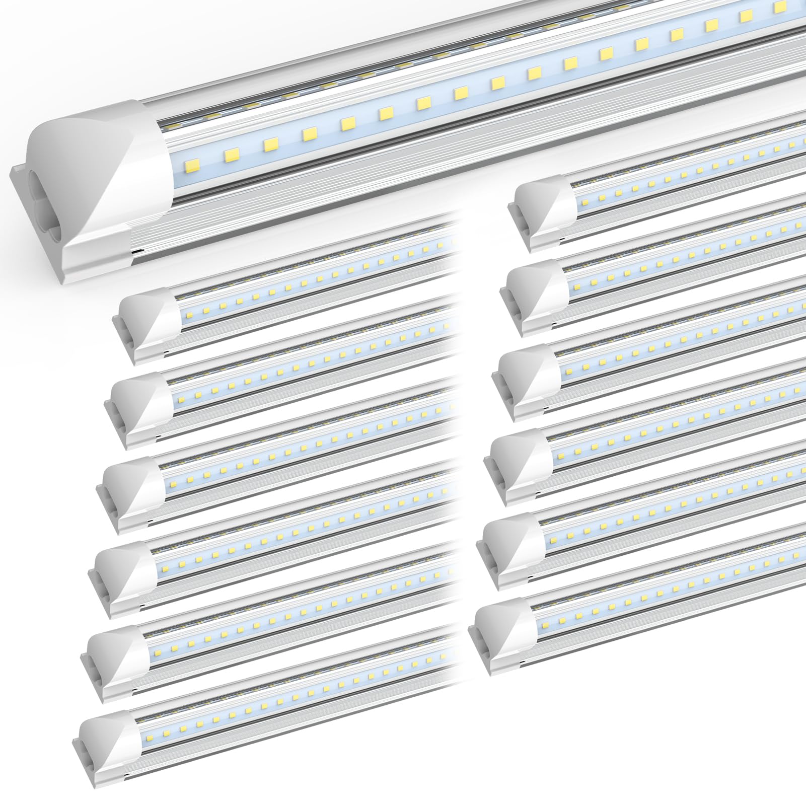 SHOPLED 8FT 100W 15000LM 6000K LED Shop Light - 12-Pack Linkable V-Shape Commercial Lighting Fixtures | Ultra Bright Energy Saving T8 Tube Lights for Garage, Warehouse, Basement, Workshop & Retail Stores | Easy Plug & Play Installation