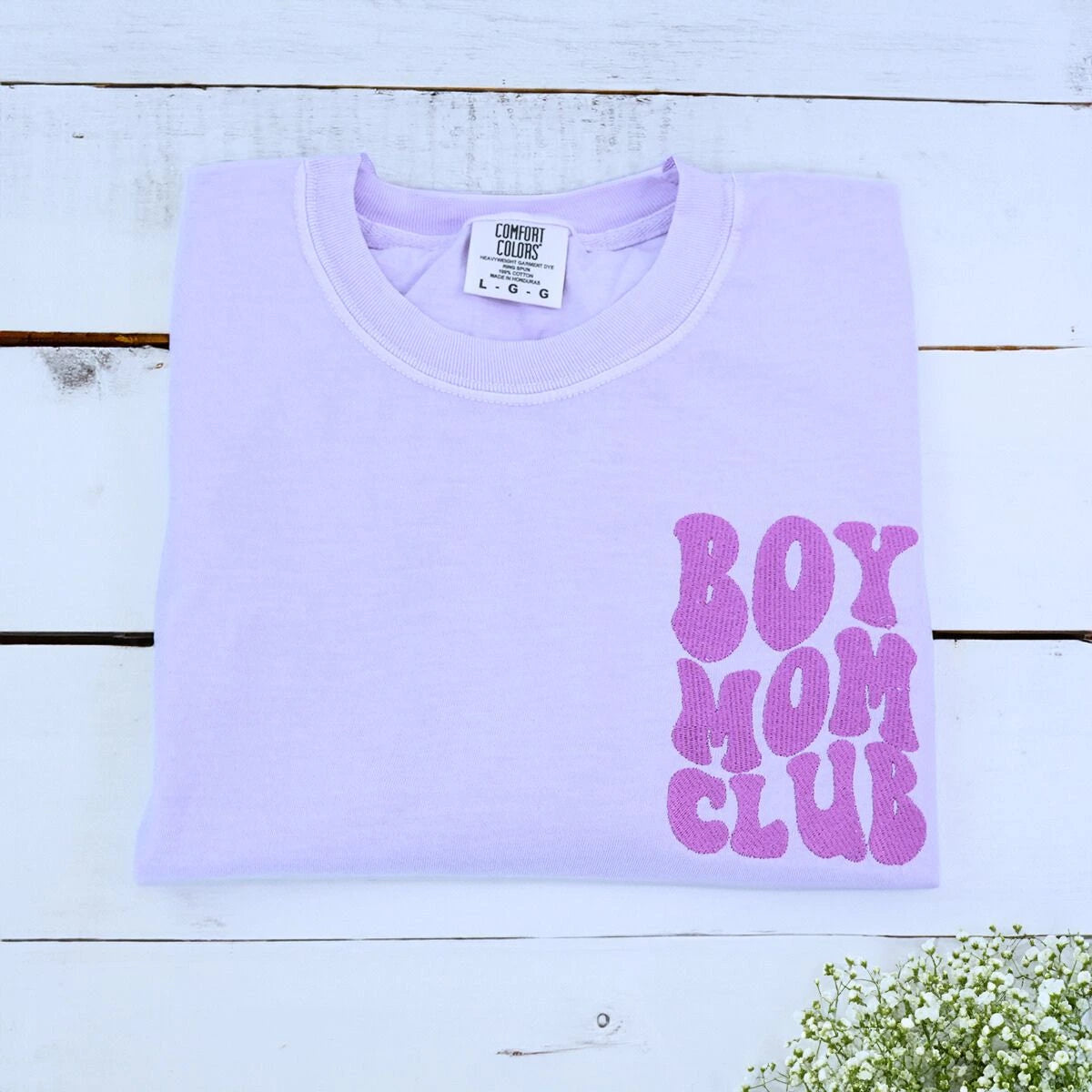 Custom Embroidered Boy Mom Club Sweatshirt & T-Shirt with Kids Names on Sleeve - Perfect for Family Matching Outfits, Mother's Day Gifts & Proud Mom Apparel