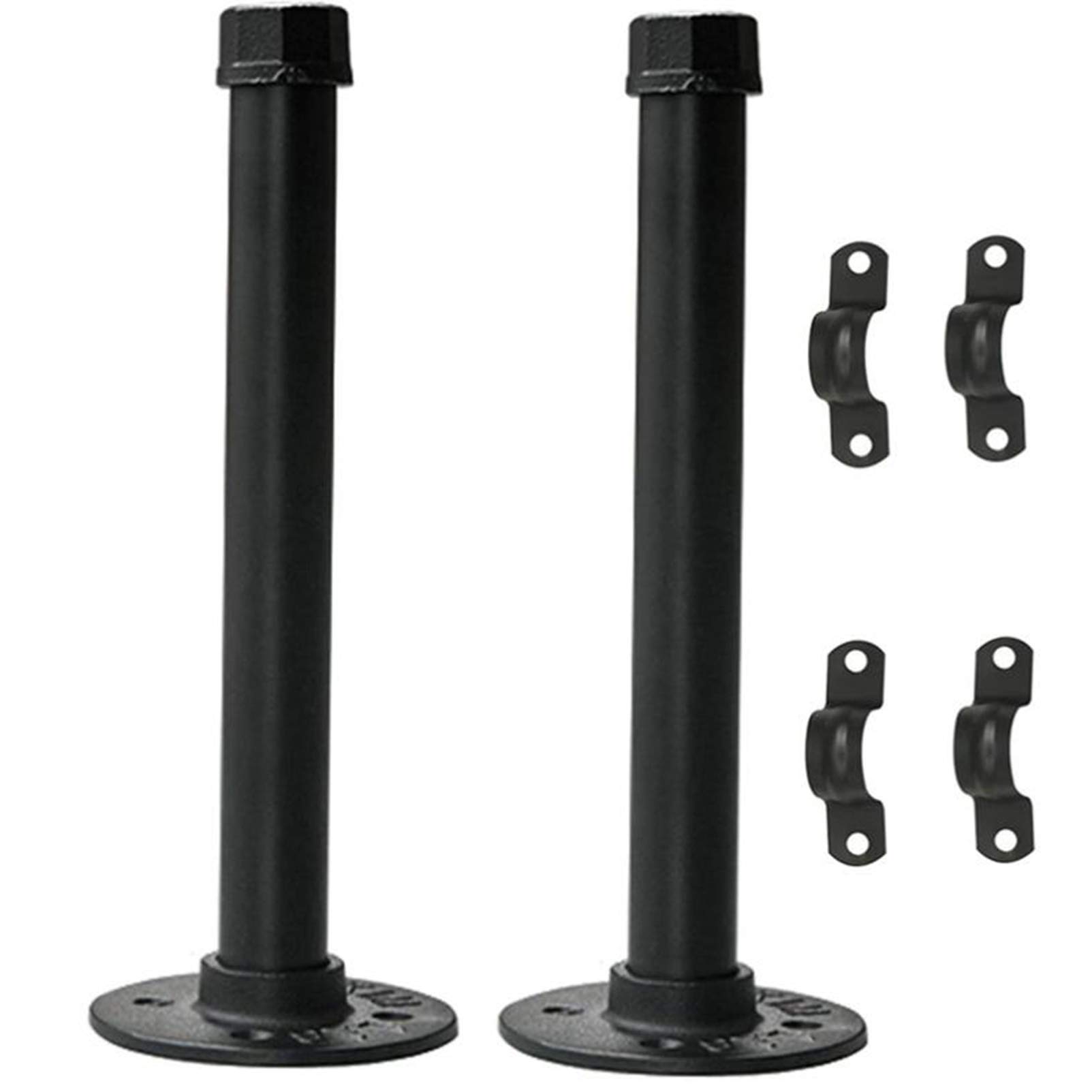 XJZKA Industrial Pipe Shelf Brackets - Heavy Duty Rustic Metal Shelving Supports for DIY Floating Shelves (2 Pack) - Perfect for Wall Mounted Home Decor, Kitchen Storage & Garage Organization