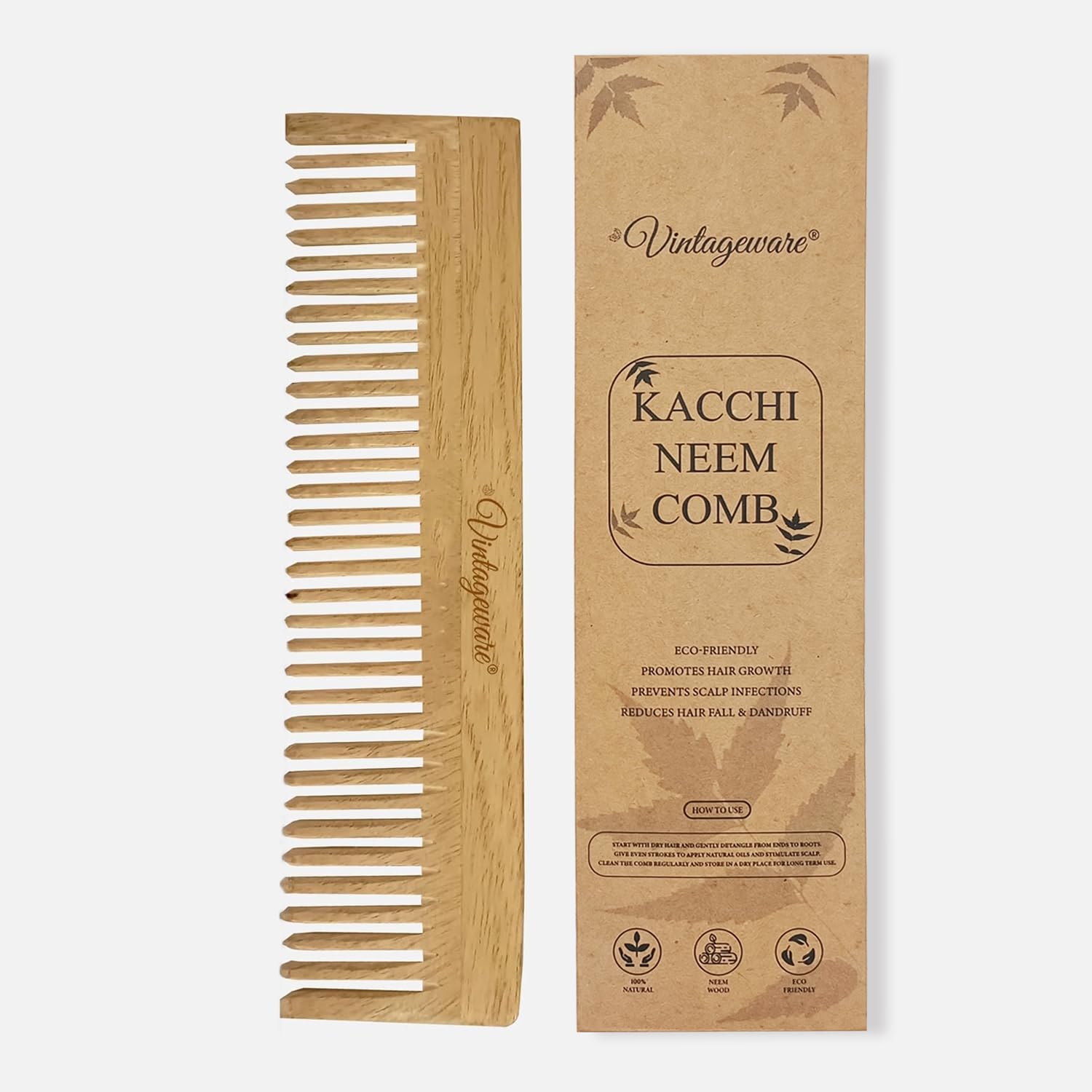 Vintageware® Neem Wood Comb for Babies - Natural Anti-Hair Fall & Hair Growth Comb | Gentle Scalp Massager for Newborns & Toddlers | Perfect for Daily Hair Care & Cradle Cap Prevention