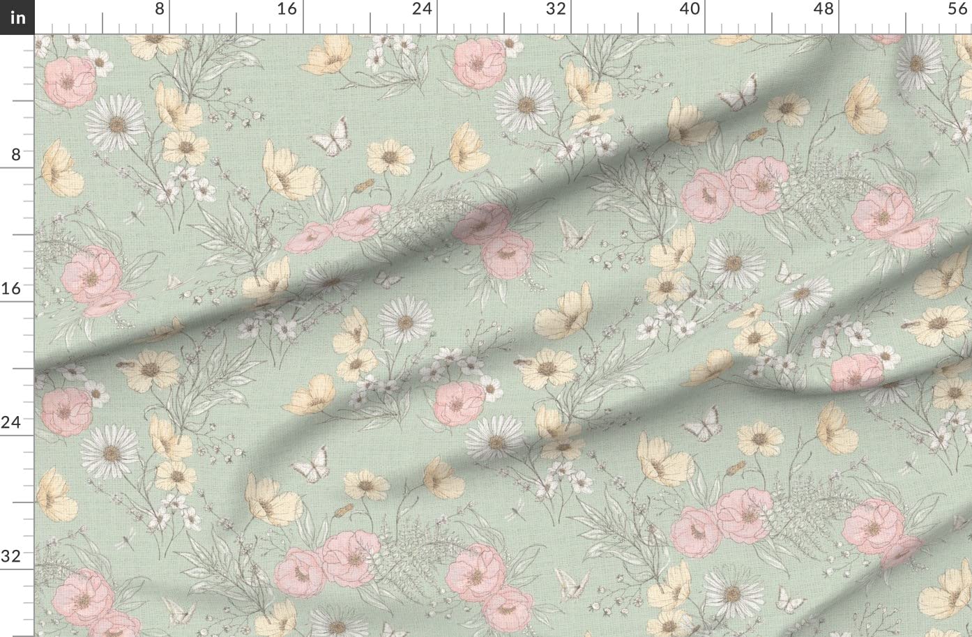 Spring Botanical Leaf Green Large Floral Easter Printed Organic Cotton Sateen Fabric - Fat Quarter for Sewing, Quilting, Apparel & Home Decor | Easter Tablecloth, Curtains, Pillow Covers