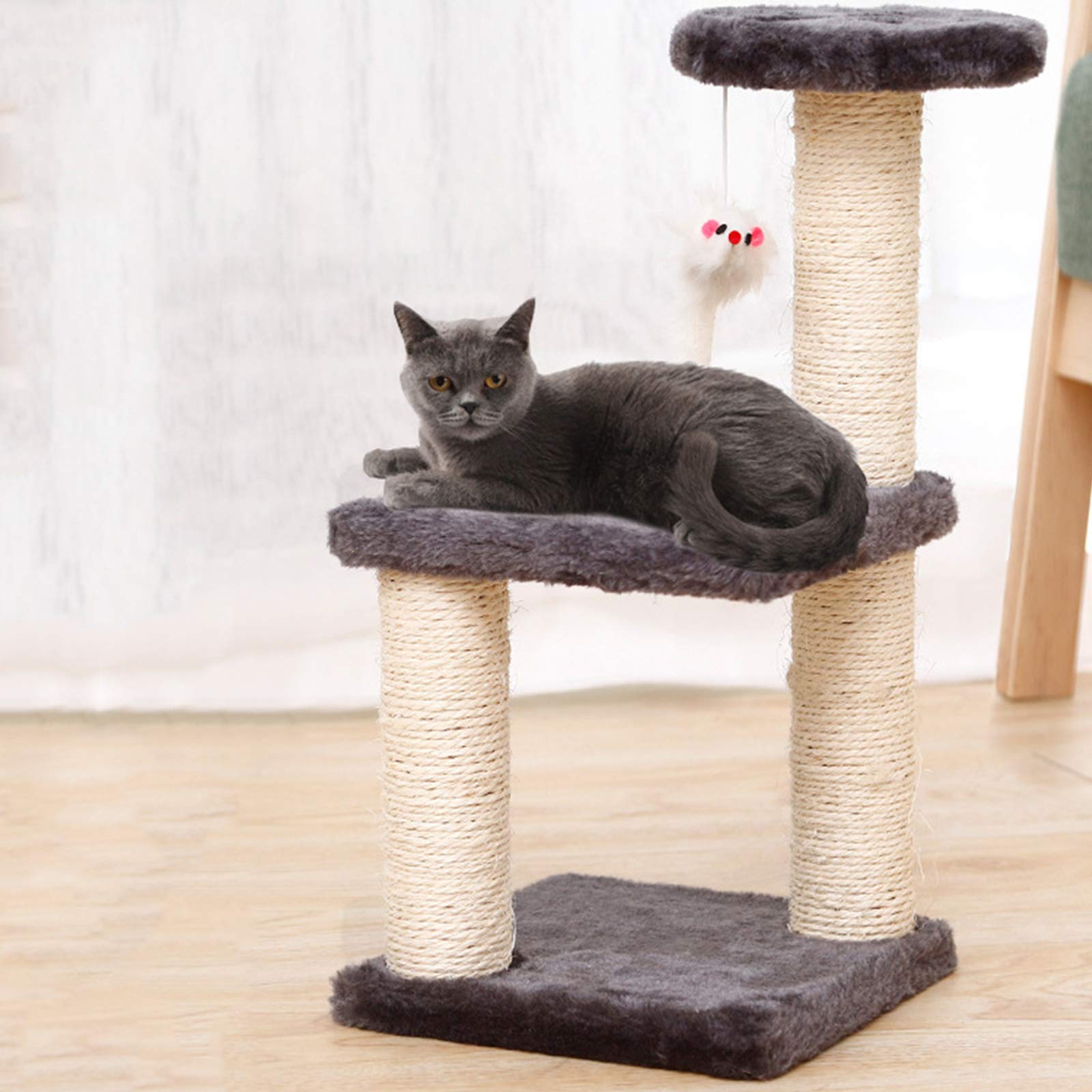 Premium Cat Scratching Post & Tree Tower with Plush Perch, Sisal Scratch Pole & Hanging Mouse Toy - Durable Kitten Activity Center for Small Cats - Perfect for Playtime, Climbing & Scratching in Living Rooms & Bedrooms