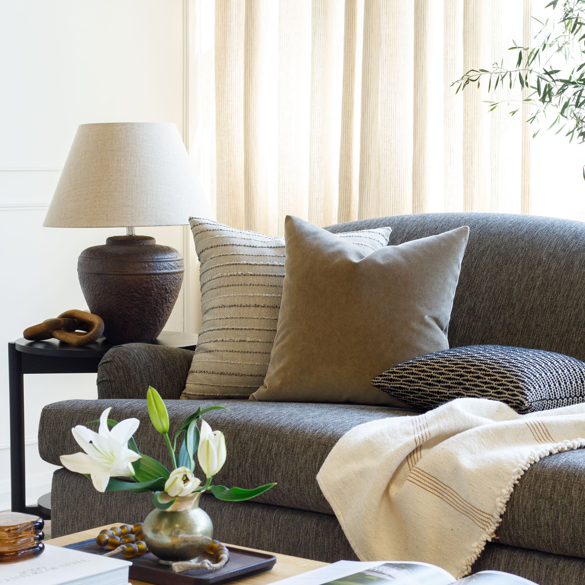 Valentina Velvet 20x20 Decorative Throw Pillow Cover - Soft Toffee Brown Cushion for Sofa, Bed & Home Decor
