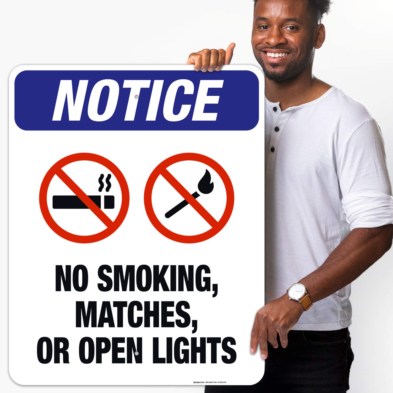 No Smoking No Matches or Open Flames OSHA Warning Sign - 24x30 Inch Rustproof .063 Aluminum Sign for Indoor/Outdoor Use - Fade Resistant Made in USA - Perfect for Factories, Warehouses & Hazardous Areas