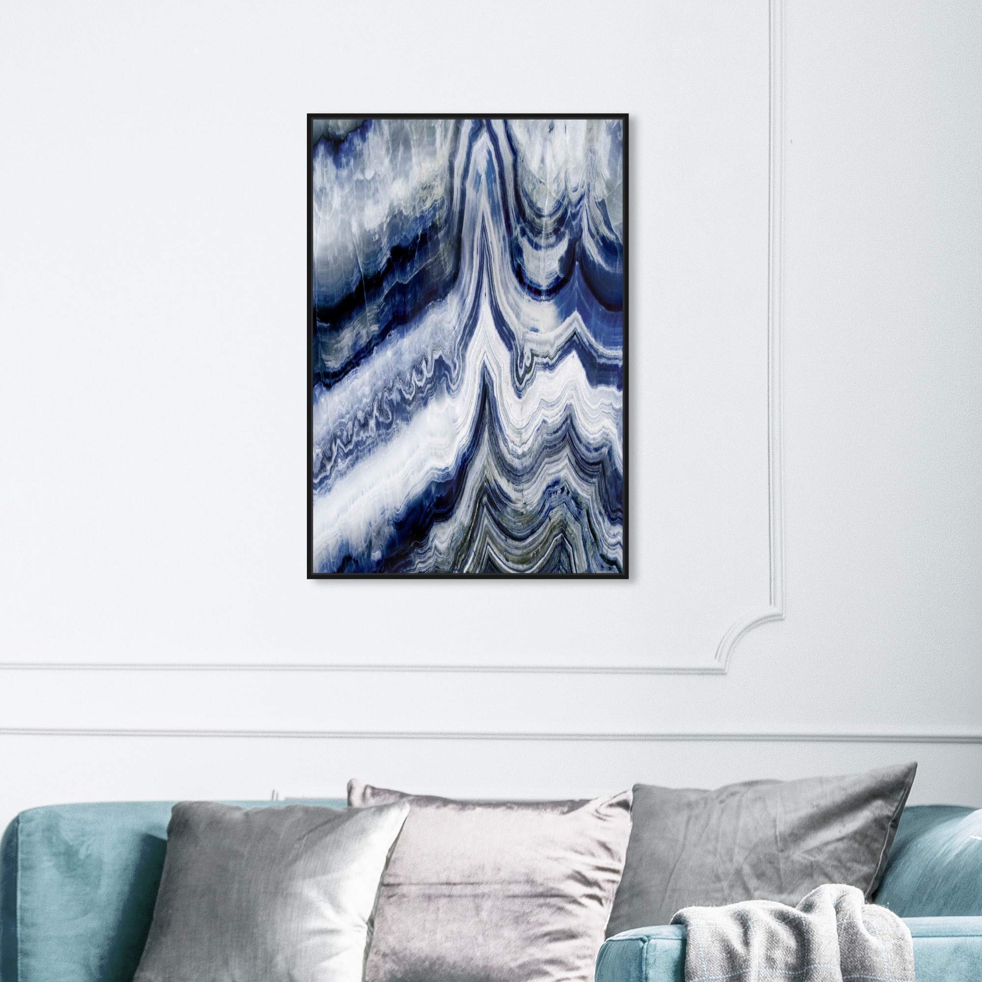 Oliver Gal Abstract Wall Art Framed Canvas Print 'Estana' - Blue & White Geode Crystal Home Decor (24x36 Inches) - Perfect for Living Room, Bedroom & Office Décor