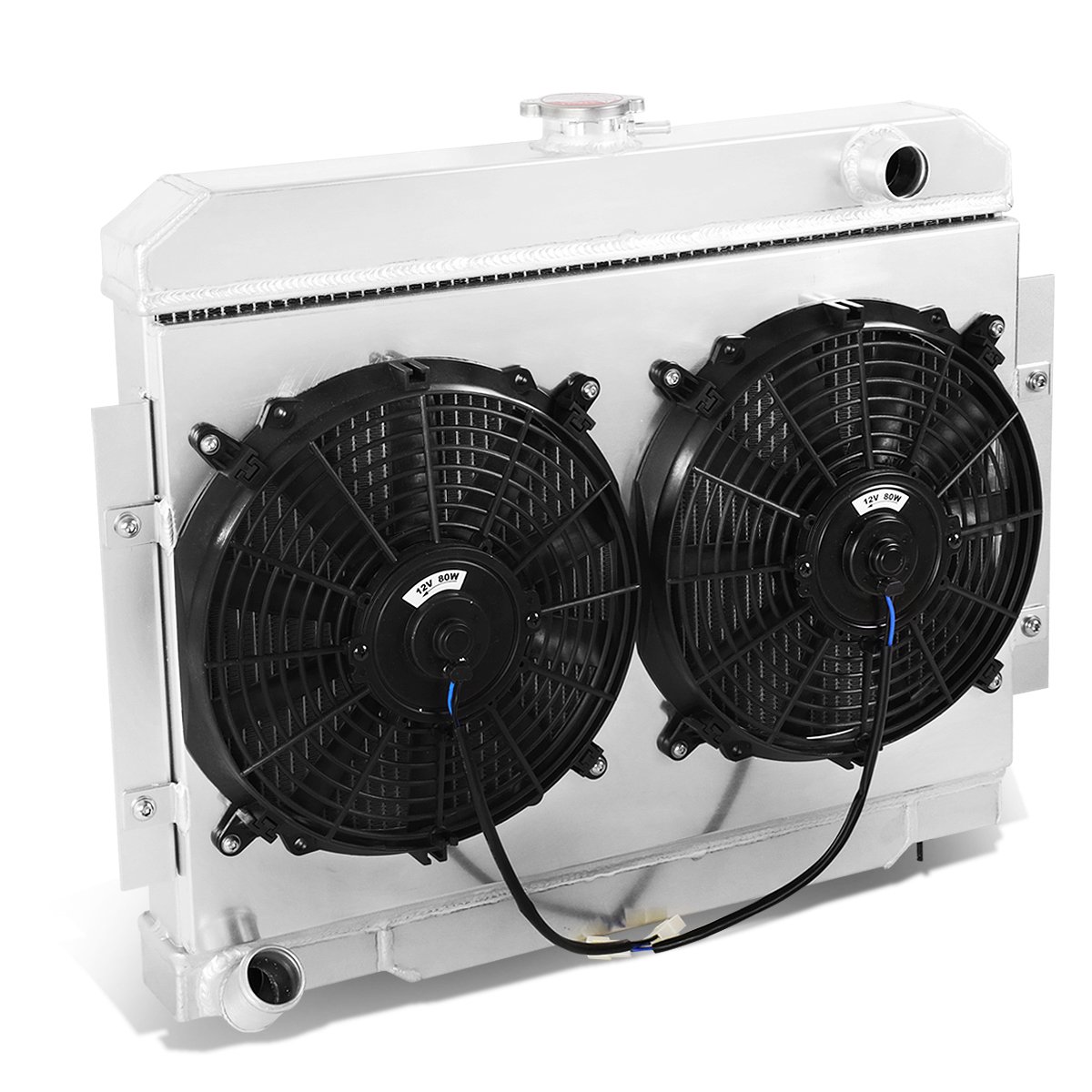 DNA Motoring RA+FS-JEEP73-3 3-Row Aluminum Radiator with Fan Shroud - Compatible with 1972-1983 Jeep CJ5, 1973-1975 CJ6, 1974-1975 Cherokee & 1973 Commando - High Performance Cooling Upgrade for Off-Road & Classic Jeep Restoration Projects