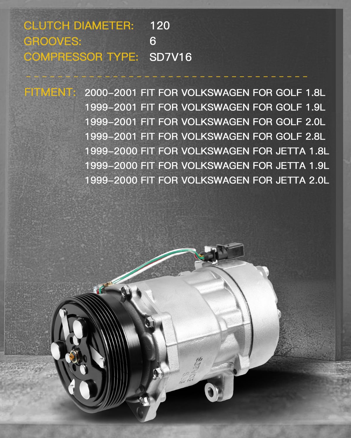 INEEDUP AC Compressor & A/C Clutch Compatible with 1999-2001 VW Golf Jetta 1.8L 1.9L 2.0L - Replacement for Broken Car Air Conditioning Parts - Perfect for Summer Cooling & Auto Repair