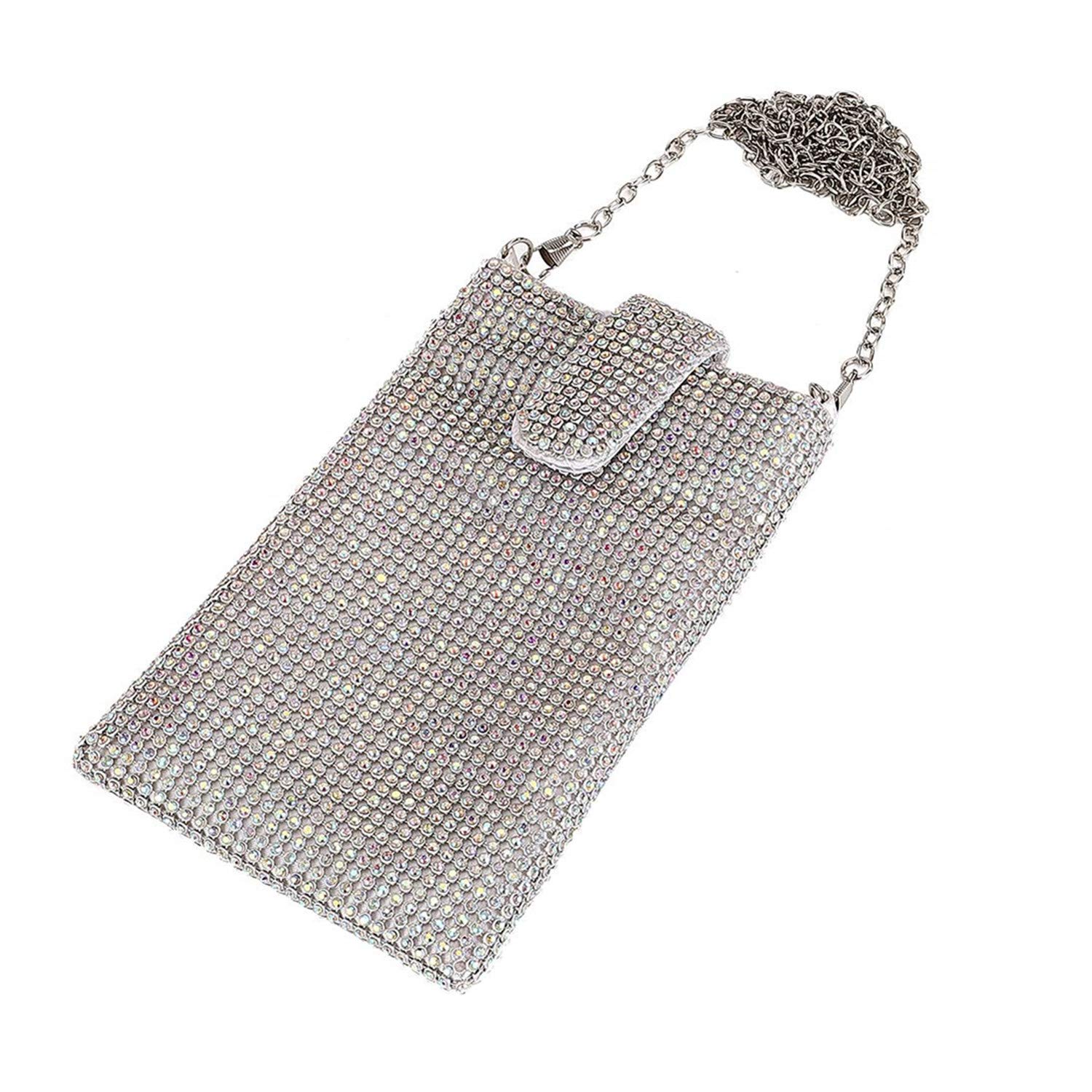 Sparkly Mini Evening Handbag for Women - Glitter Crystal Diamante Clutch Purse with Metal Mesh, Crossbody Phone Wallet (Perfect for Parties, Weddings & Night Out)