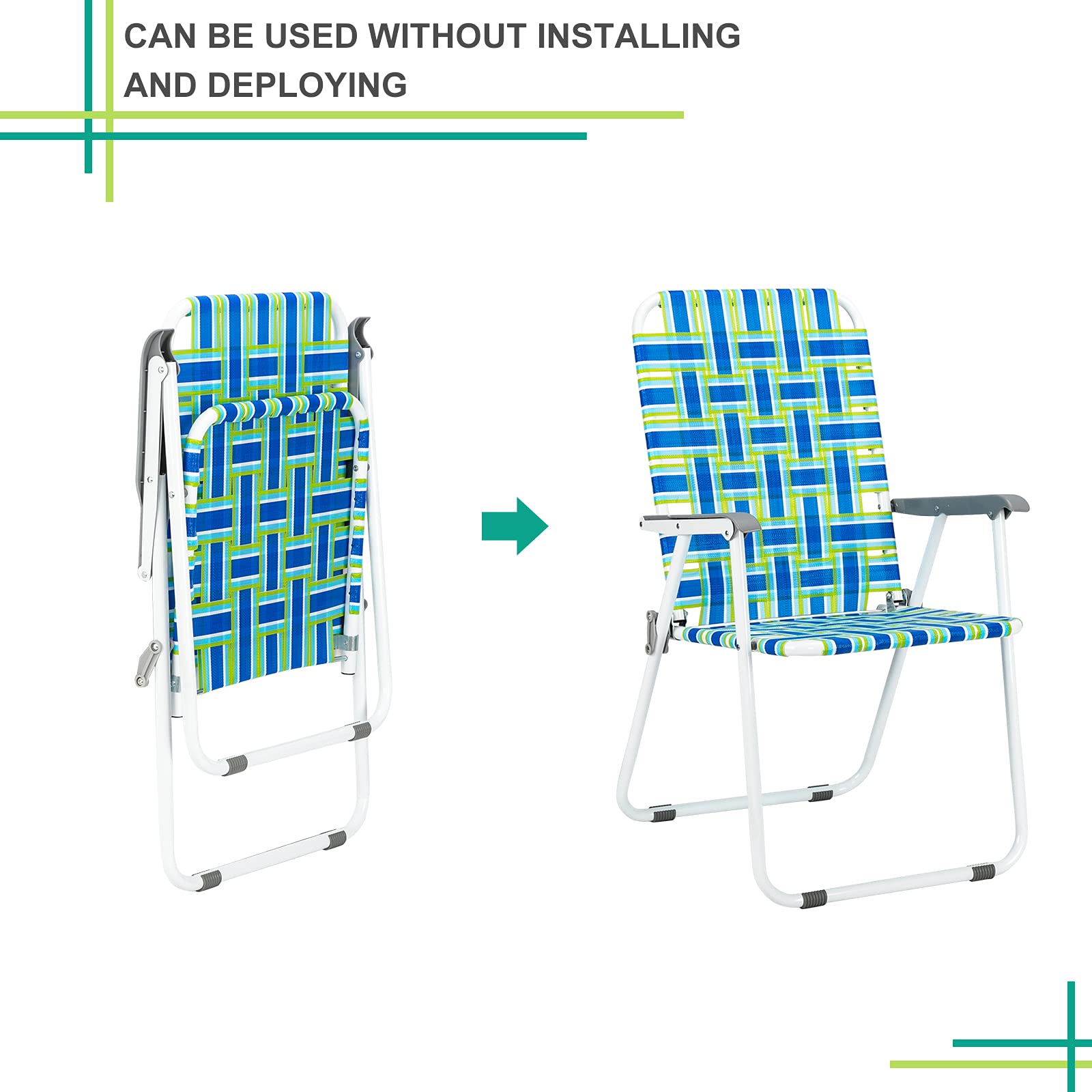 2 Pack Portable Folding Beach Chairs - 265lbs Capacity Lightweight Outdoor Chairs with Steel Frame, Durable Patio Lawn Chairs for Camping, Poolside, Backyard & Beach Relaxation (Blue) - Perfect for Summer Vacation, Picnics and Outdoor Adventures