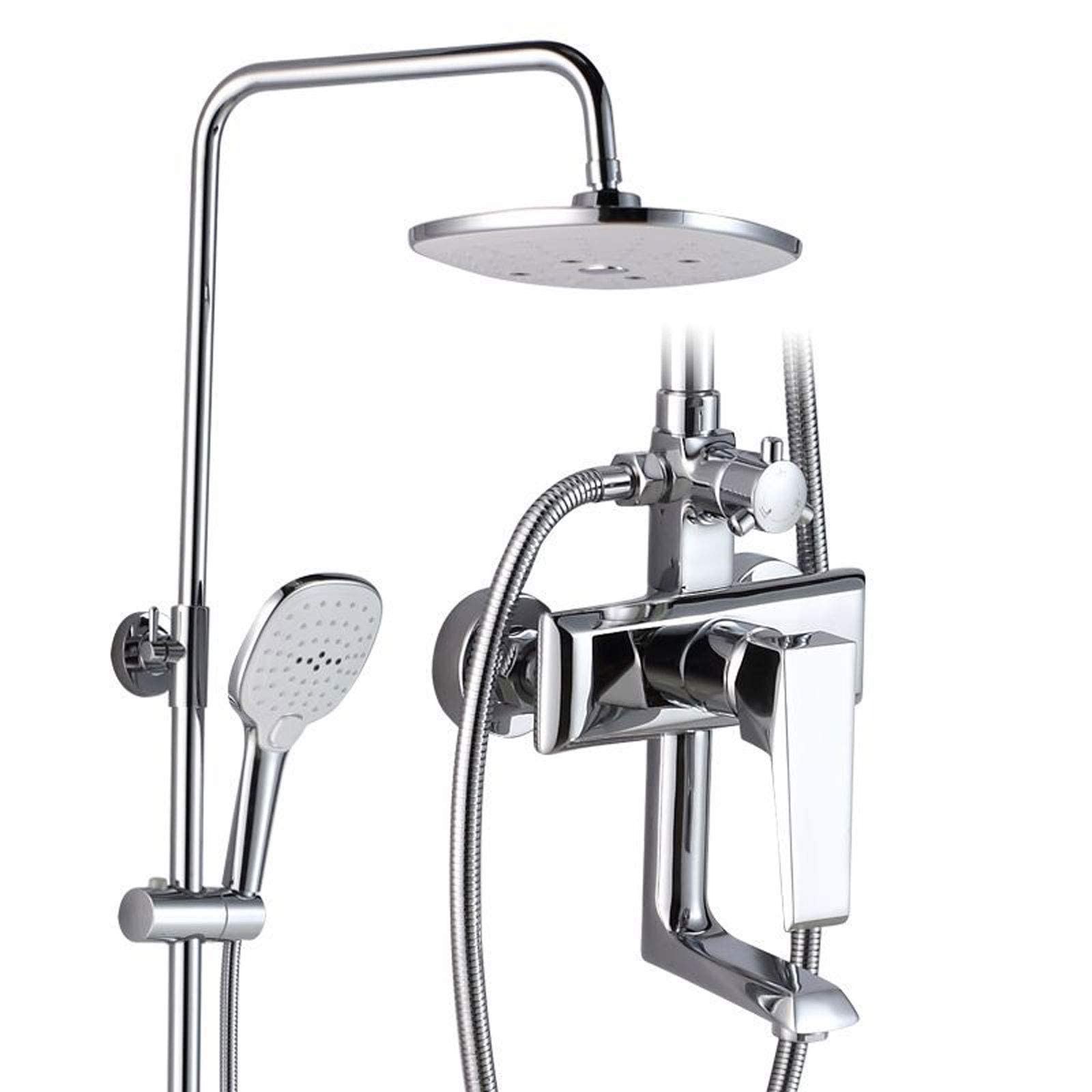 GELISURE Adjustable Wall Mounted Shower System - Chrome Brass Shower Mixer Set with Overhead Rainfall Shower Head - Modern Bathroom & Hotel Shower Fixture for Spa-Like Relaxation