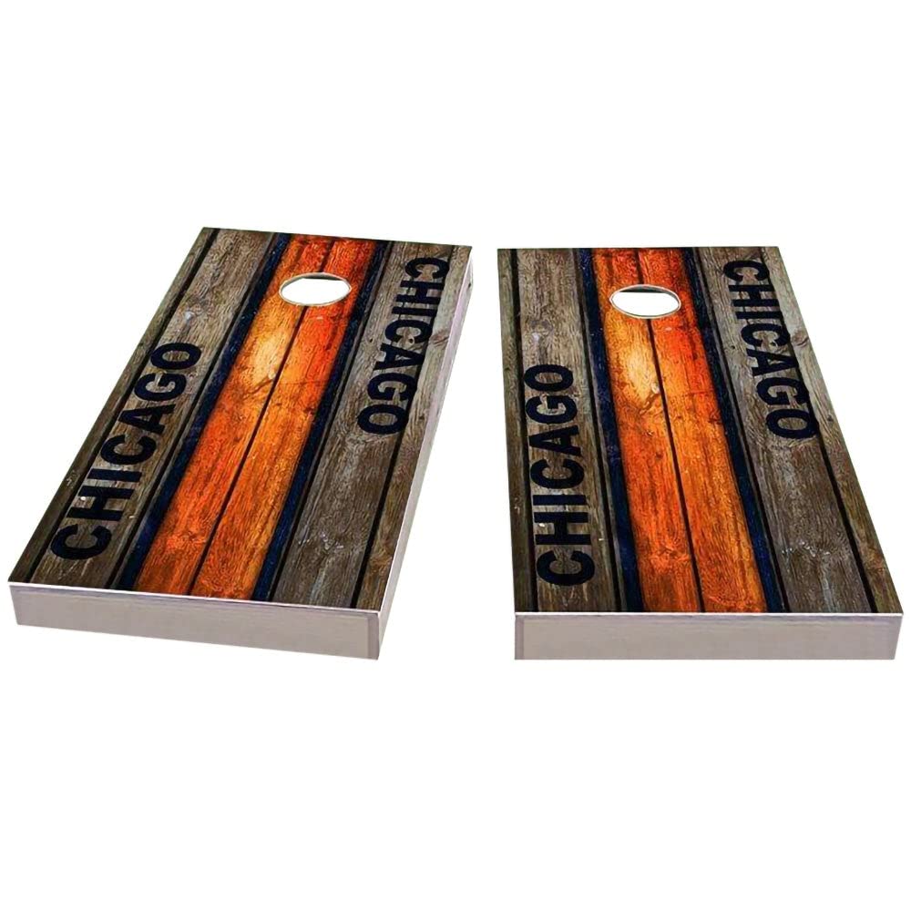 Chicago Themed Cornhole Game Set - 2 Premium Wooden Boards & 8 Bean Bags for Outdoor Tailgating, Backyard Parties, and Game Nights - Perfect for Sports Fans and Family Fun