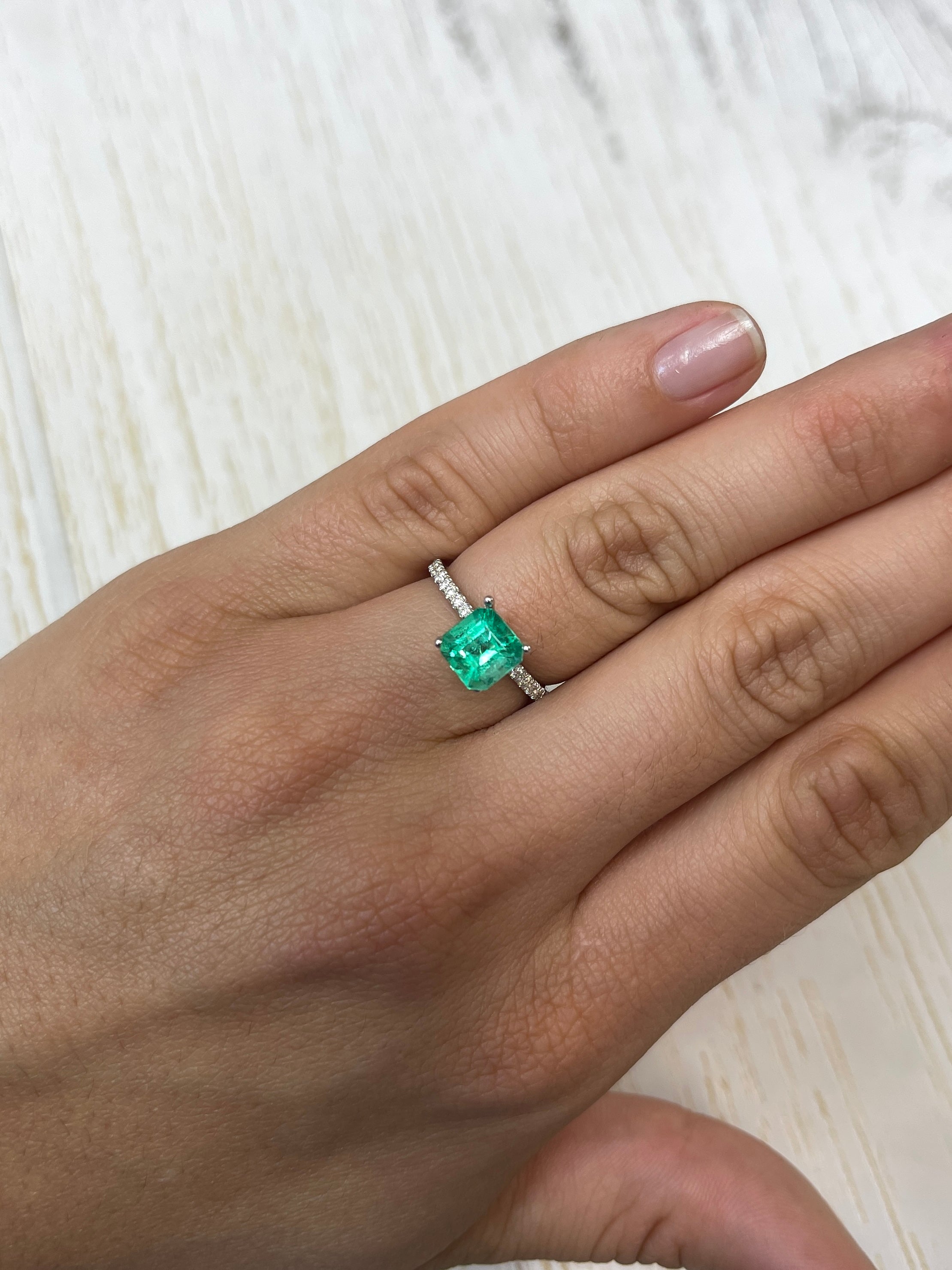 1.64 Carat Natural Colombian Emerald - 7.4x7.3mm Yellowish Green Asscher Cut Loose Gemstone for Jewelry Making, Engagement Rings & Fine Collections