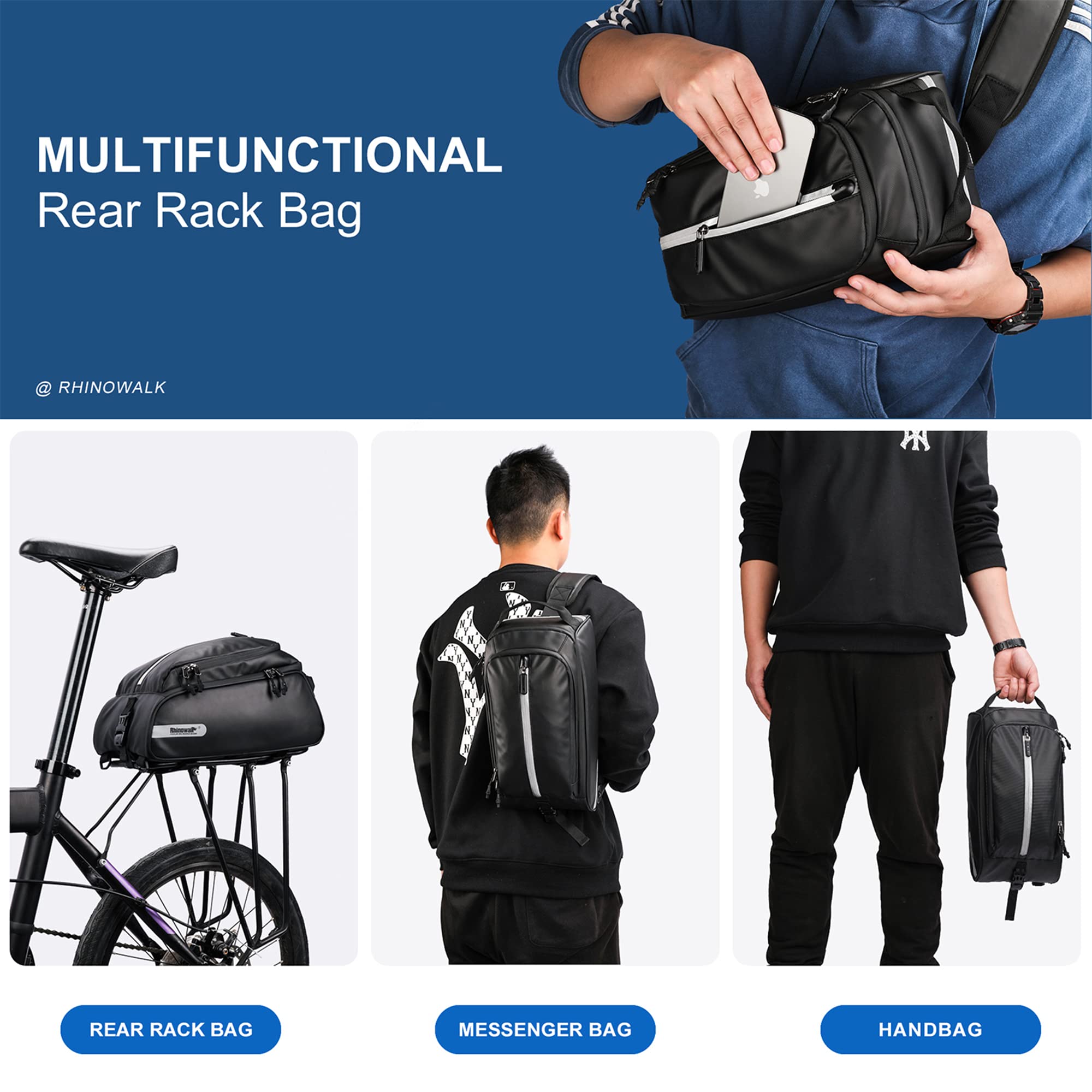**HUNTVP 17L Waterproof Bike Trunk Bag - Rear Seat Pannier for Bicycle Commuting, Cycling & Travel - Fits Laptop, Cargo Rack & Shoulder Strap (Black) - Perfect for Daily Rides, Grocery Trips & Outdoor Adventures**