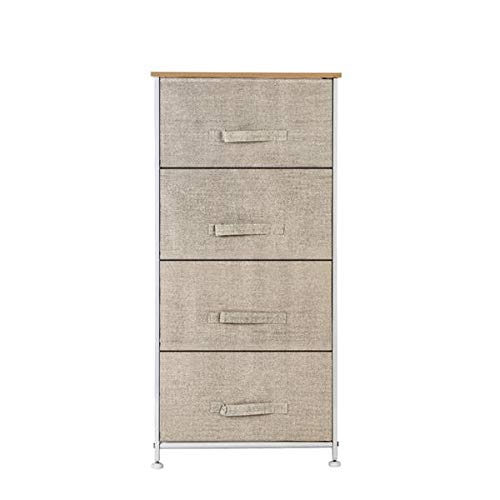 BOERLKY 4-Tier Fabric Dresser Organizer with Metal Frame & Wooden Tabletop - 4 Easy Pull Drawers for Bedroom, Closet & Living Room Storage | Space-Saving Linen/Natural Dresser Tower for Home Organization