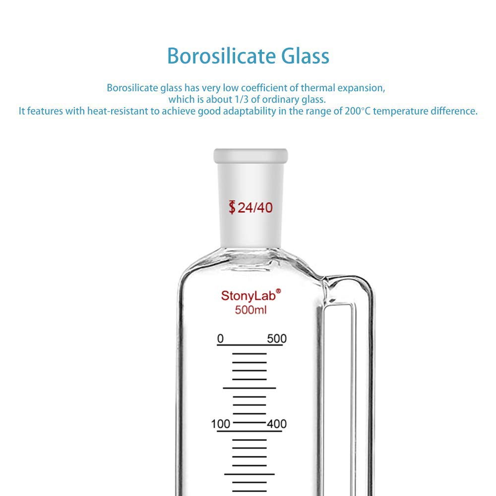 Stonylab 500ml Pressure Equalizing Funnel & Lab Stand Set - Graduated Addition Funnel with Steel Support Stand, Rod, 4-Prong Burette Clamp, Retort Ring & 2 Boss Heads - Perfect for Chemistry Experiments, Titration & Laboratory Research