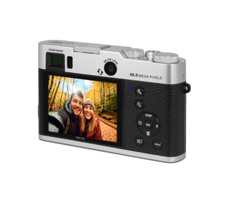 MINOLTA MND70 Retro 48MP Autofocus 5K Ultra HD Dual Lens WiFi Digital Camera (Silver/Black) - Perfect for Travel, Vlogging & Street Photography
