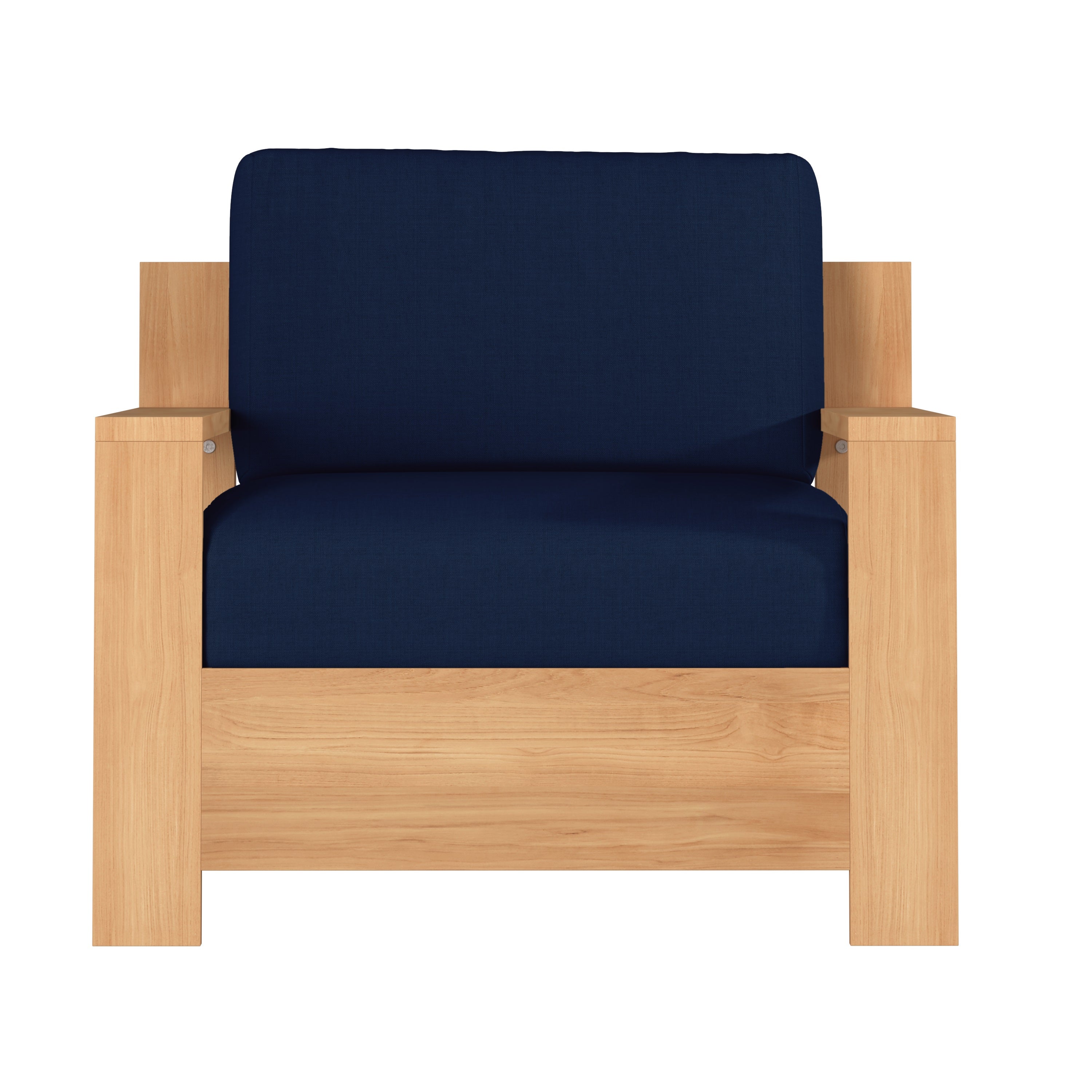 Lothair Teak Outdoor Club Chair with Sunbrella Navy Cushion - Weather-Resistant Patio Furniture for Poolside, Garden & Backyard Relaxation