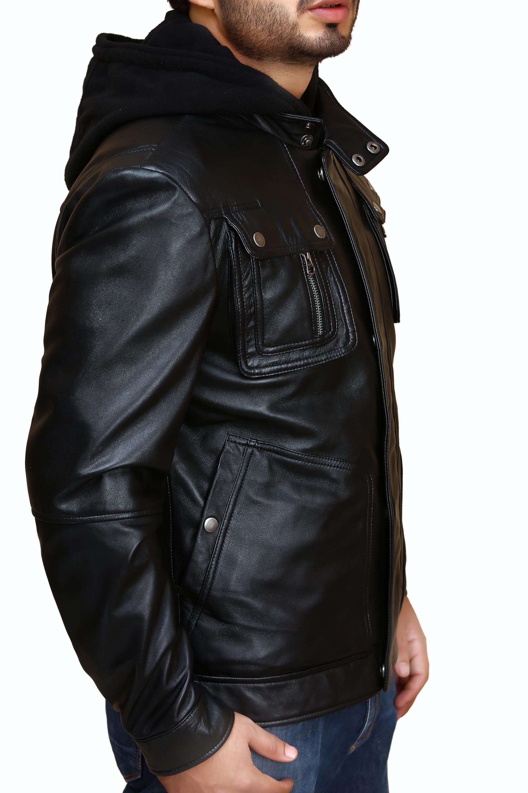 Men's Slim Fit Hooded Biker Leather Jacket - Stylish Motorcycle Jacket for Riding & Casual Wear - Perfect for Urban Fashion & Outdoor Adventures