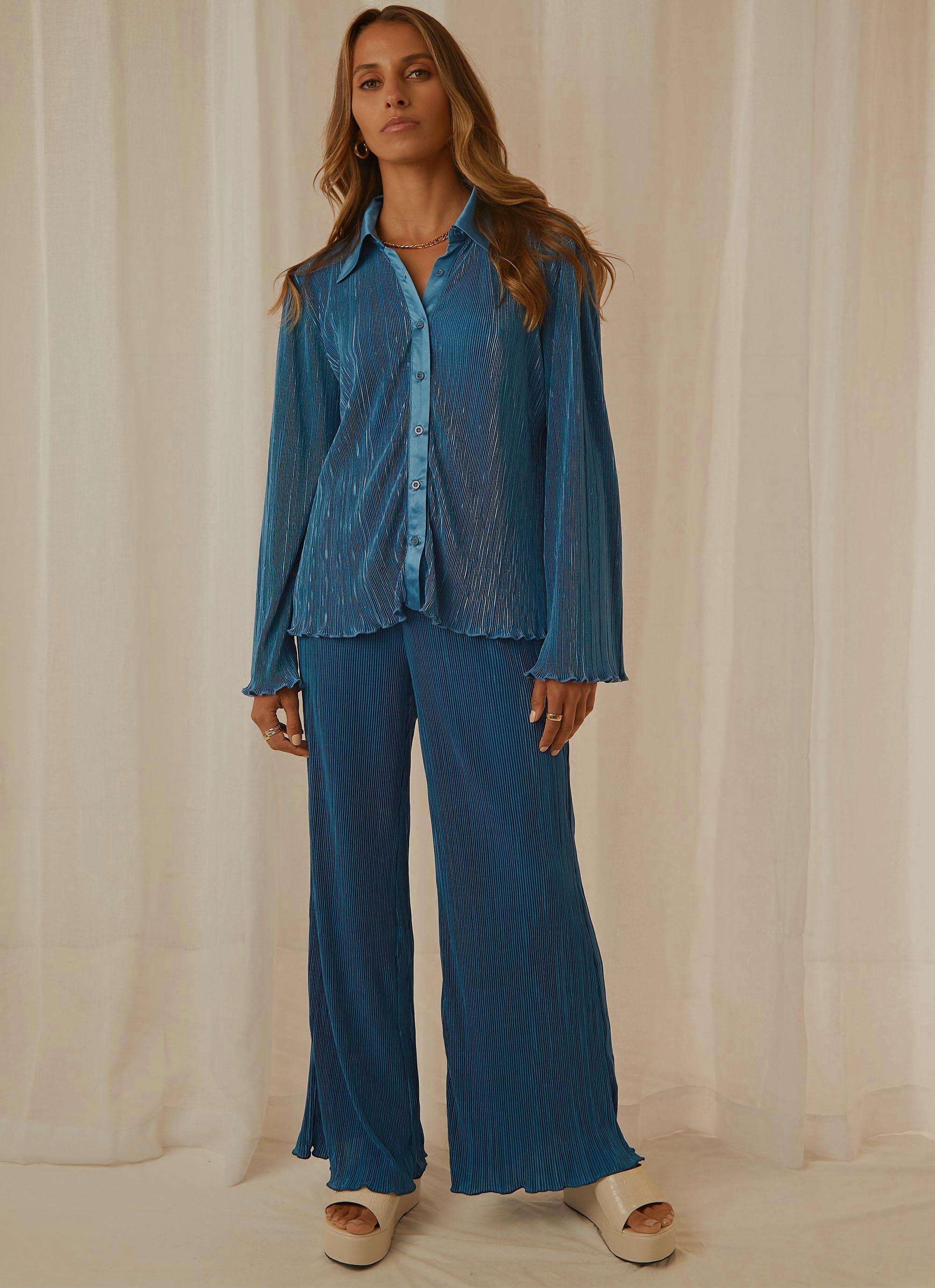 90s Muse Pants - Vintage High Waisted Wide Leg Trousers in Cobalt Blue | Retro Fashion for Women | Perfect for Casual Wear, Office Outfits & 90s Theme Parties