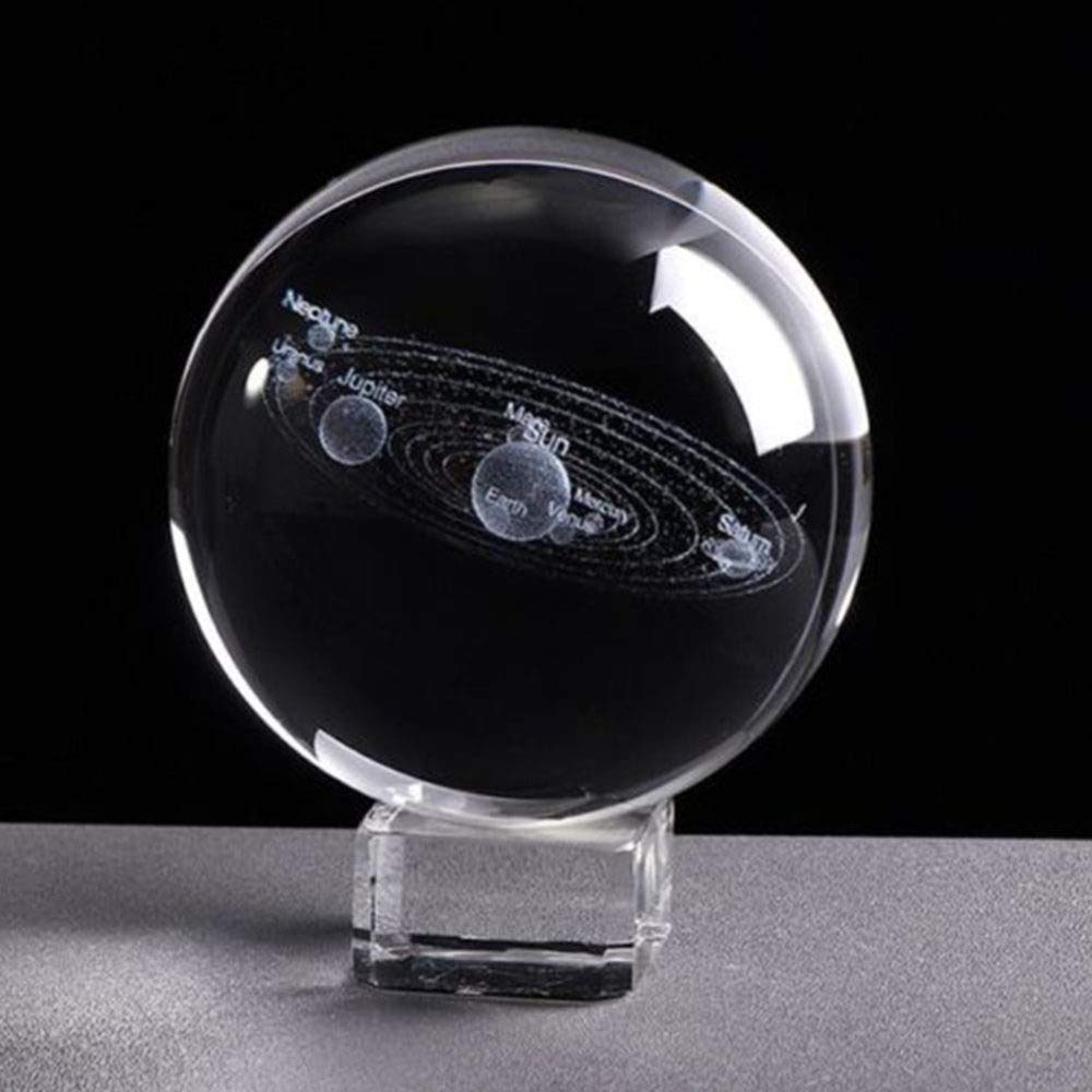 6cm Solar System Crystal Ball with Square Base - 3D Engraved Planets Model, Miniature Home & Office Desk Decor, Gift for Astronomy Lovers | Perfect for Science Classrooms, Meditation Spaces & Celestial-Themed Room Decor