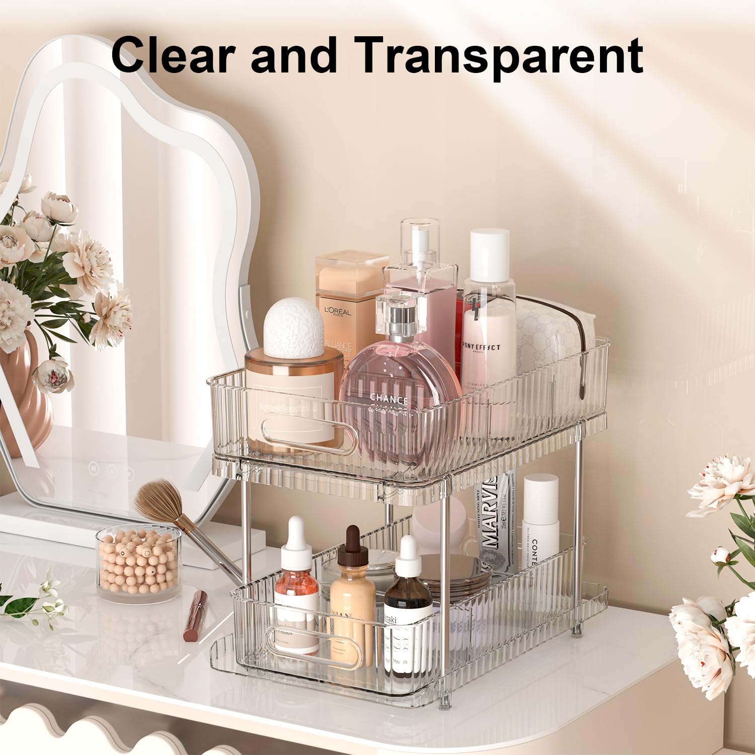 2-Pack Clear Under Sink Organizer with Movable Dividers - 2-Tier Pull-Out Bathroom & Kitchen Storage Cabinet for Medicine, Pantry & Bath Essentials - Perfect for Small Space Organization in Bathrooms, Kitchens & RVs