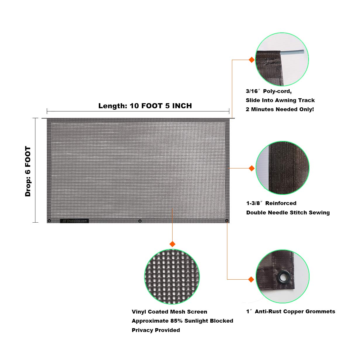 RV Sun Shade Screen for Awning - 6' X 10' 5'' Brown Mesh Sunshade for Motorhome & Camping Trailer | UV Protection & Sunblock Canopy | Durable & Breathable | Perfect for Outdoor Camping, Road Trips & RV Adventures | 3-Year Warranty by Shadeidea