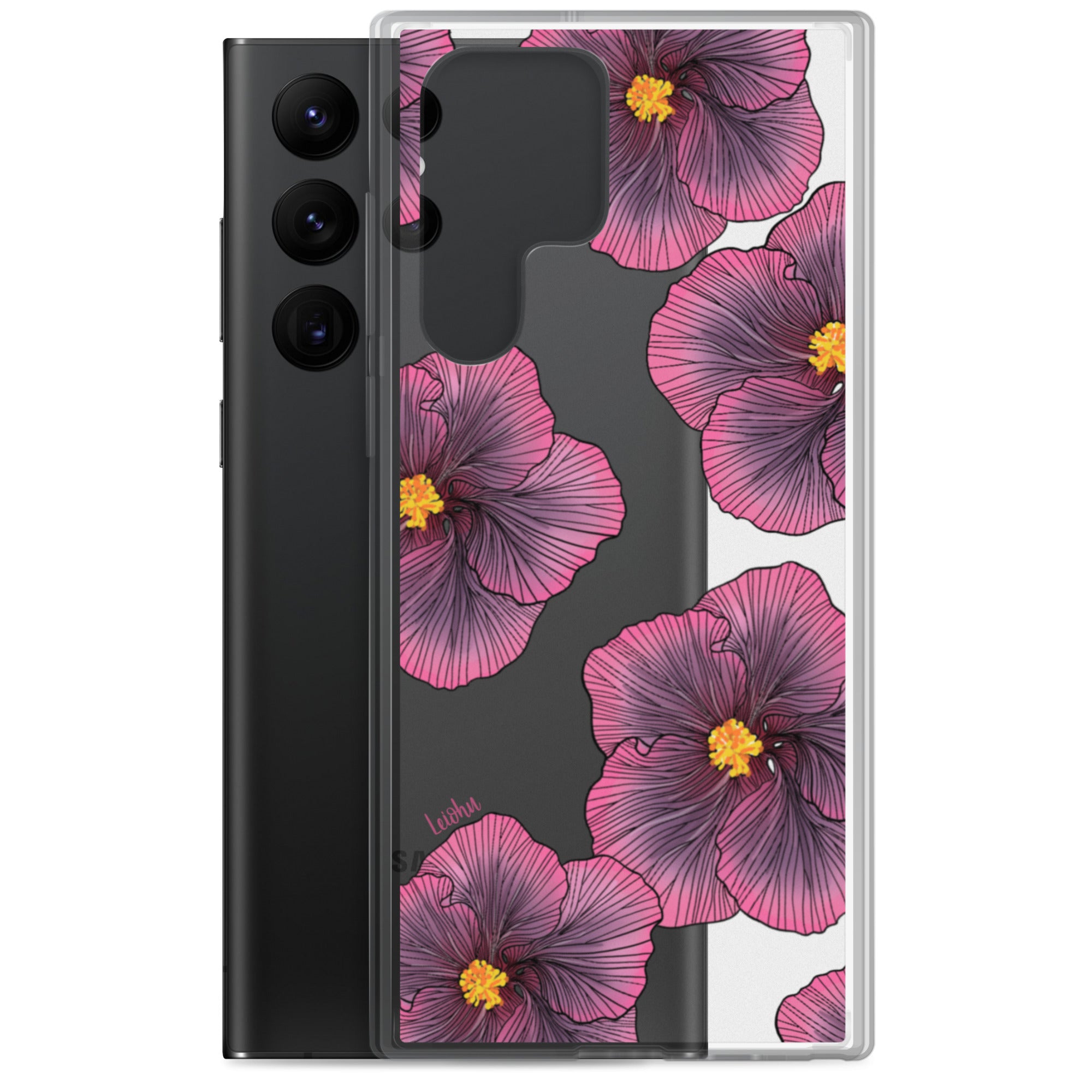 Sunset Hibiscus Clear Phone Case for Samsung Galaxy - Slim Protective Cover with Floral Design for Everyday Use, Work, and Travel